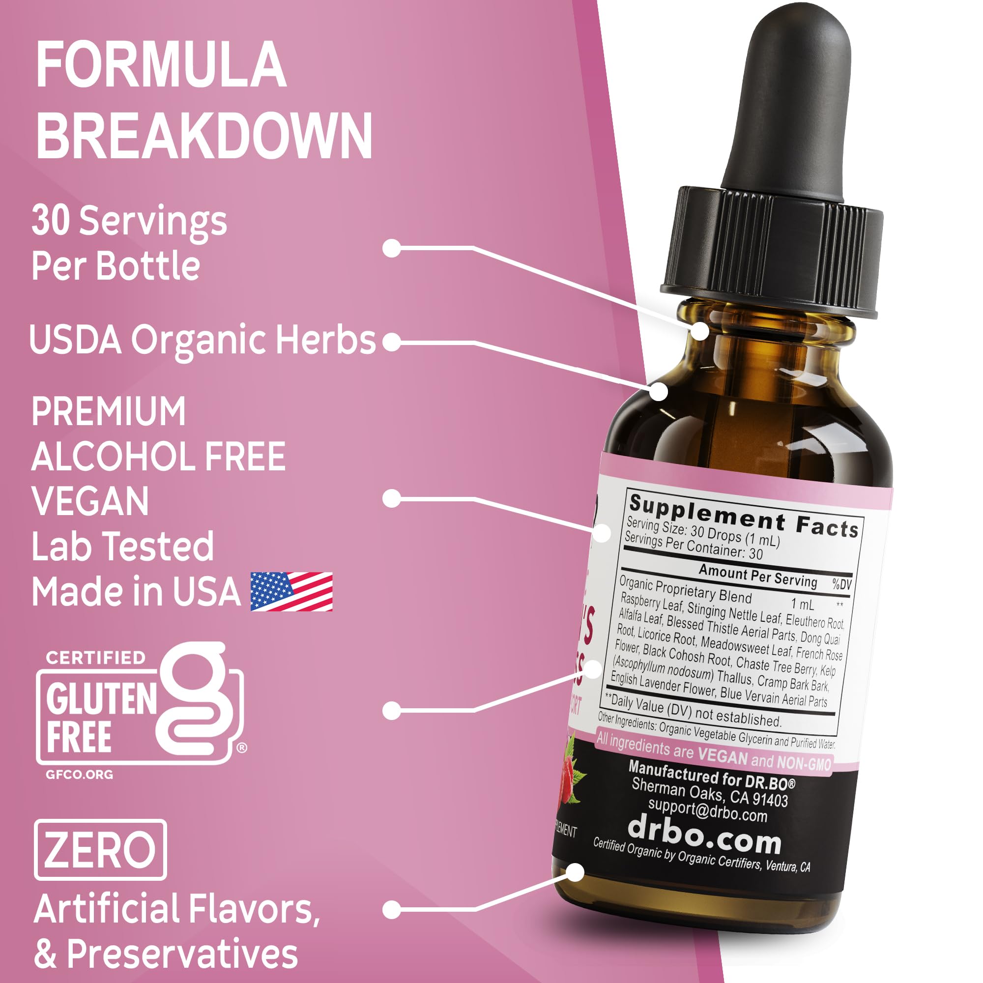 Hormone Balance for Women & PMS Relief - Women's Wellness Organic Hormonal Balance Supplements Liquid Drops & Menstrual Cramp Period Support - Raspberry Leaf, Chasteberry, Black Cohosh Supplement 1 Oz DR. BO buy supplements canada