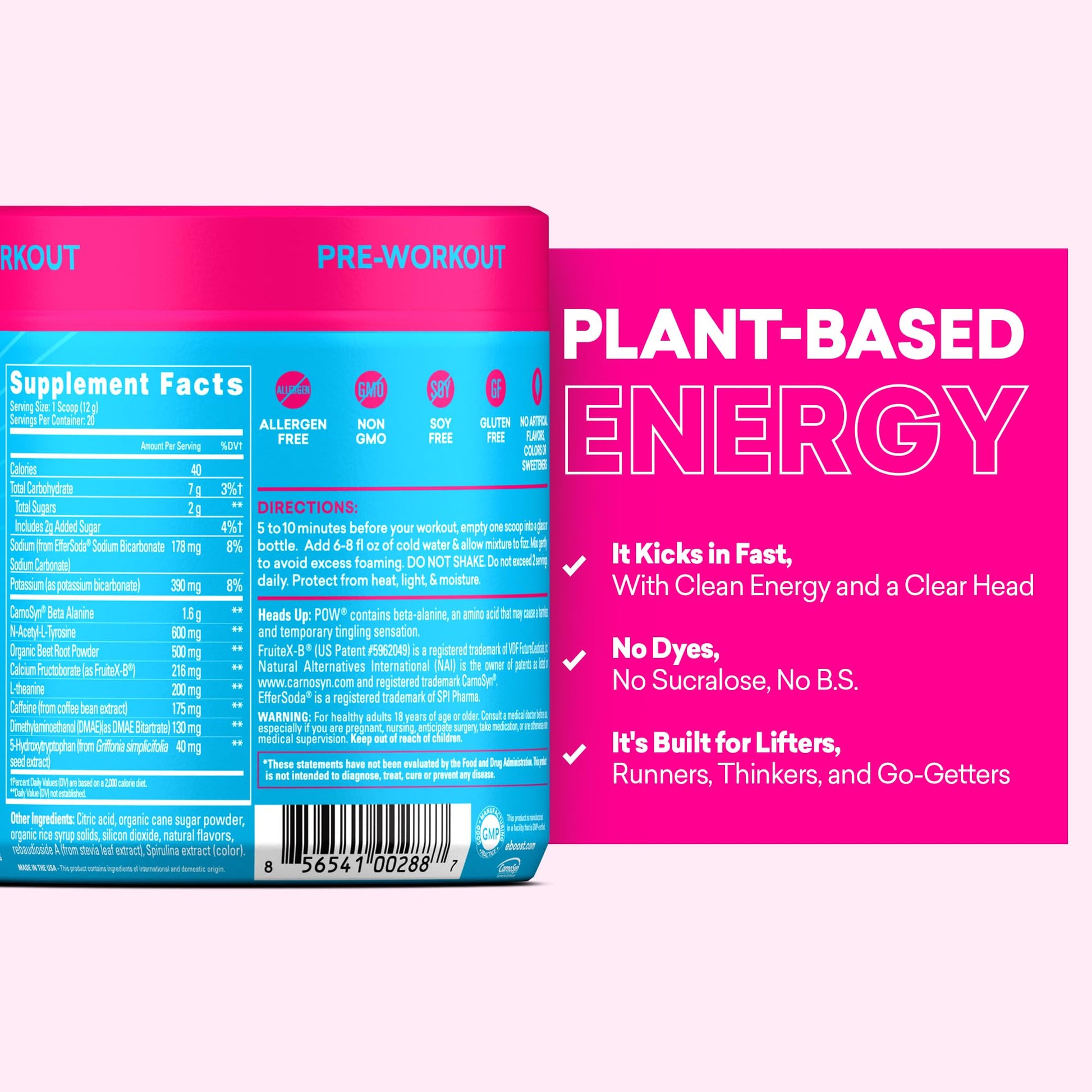 EBOOST POW Natural Pre Workout Powder – 20 Servings - Blue Raspberry - A PreWorkout Supplement for Performance, Joint Mobility Support, Energy - Men and Women EBOOST buy supplements canada