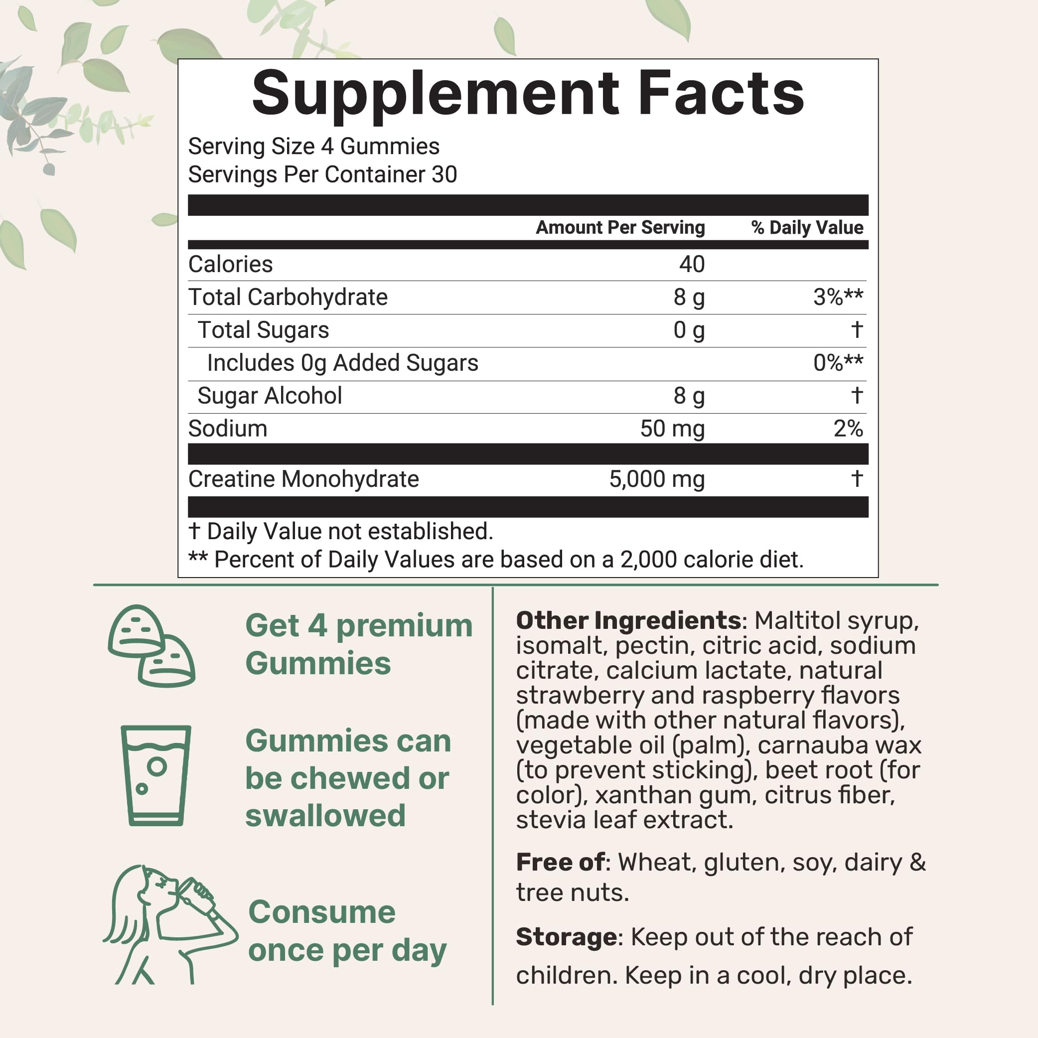 Creatine Monohydrate Gummies 5,000mg Per Serving, 120 Count | Sugar Free Strawberry Raspberry Flavored | Creatine for Women & Men | Pre Workout + Muscle Strength & Recovery Support | Non-GMO Micro Ingredients buy supplements canada