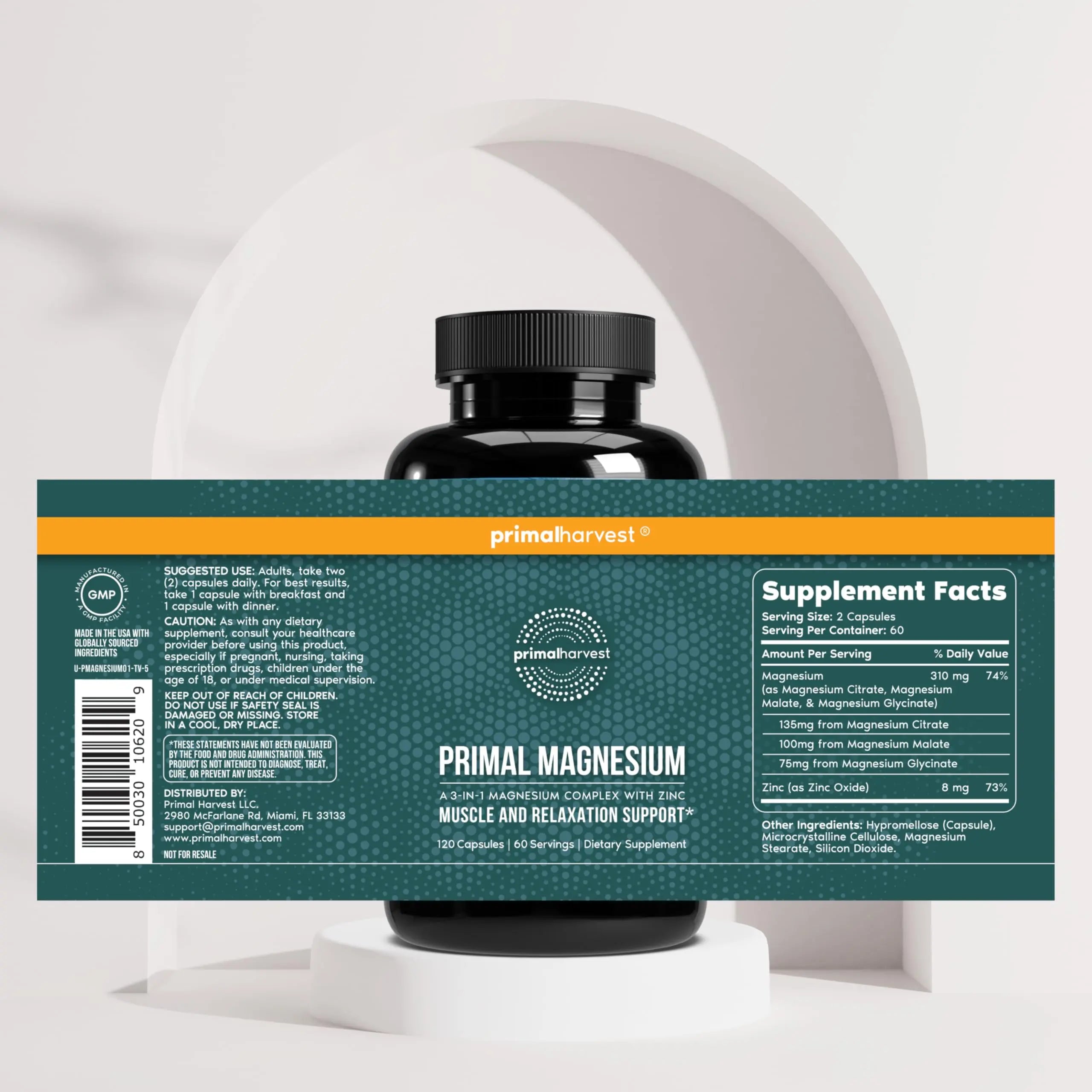 Magnesium Supplement Complex 310mg by Primal Harvest with Magnesium Glycinate, Citrate, Malate, and Zinc 120 Capsules Primal Harvest buy supplements canada