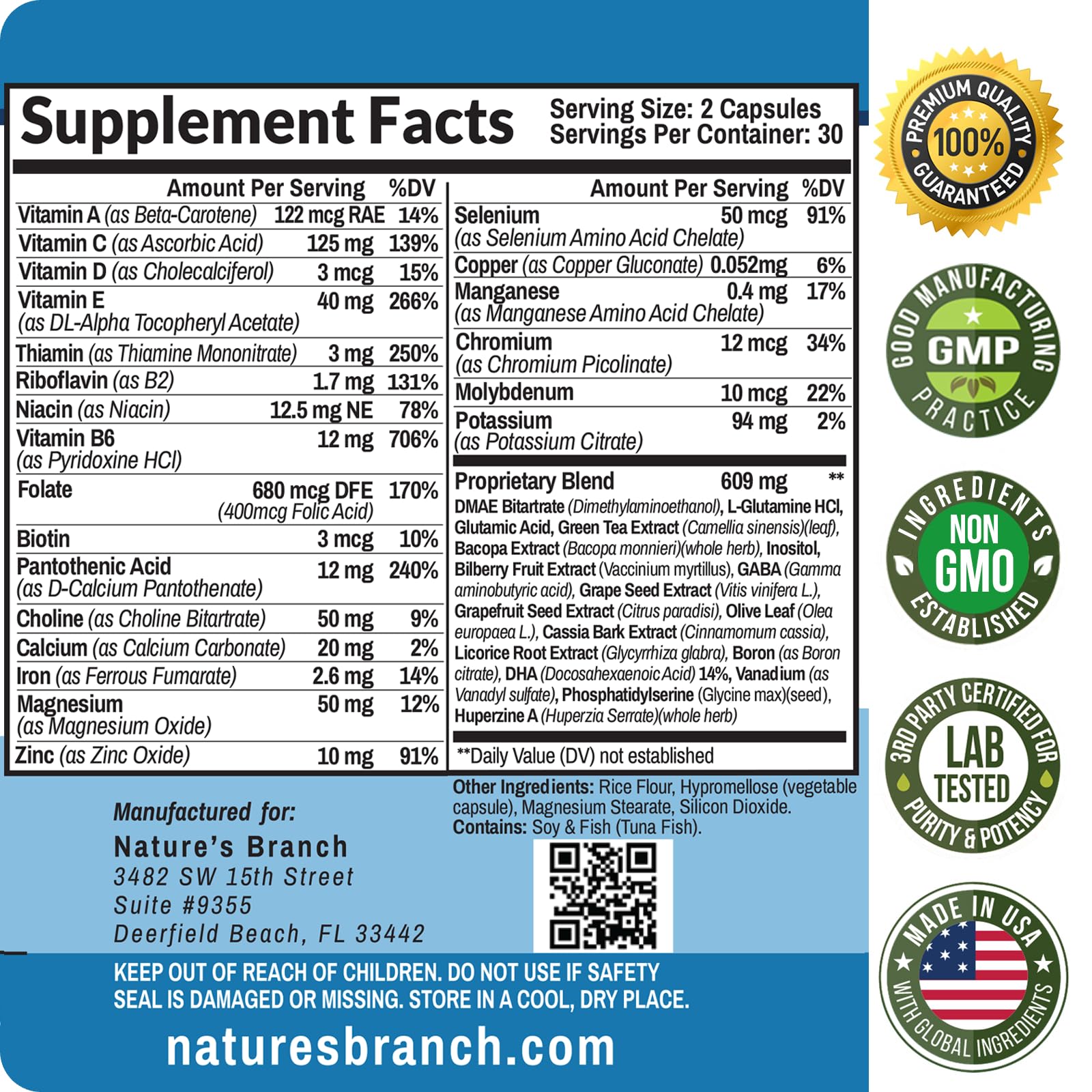 40-in-1 Brain Booster Supplement for Focus, Memory, Clarity, Energy | Advanced Vitamins Plus eBook | for Men & Women, Cognitive Function Nootropic Support with DMAE, Mind Health Formula | 60 Capsules NATURE'S BRANCH buy supplements canada