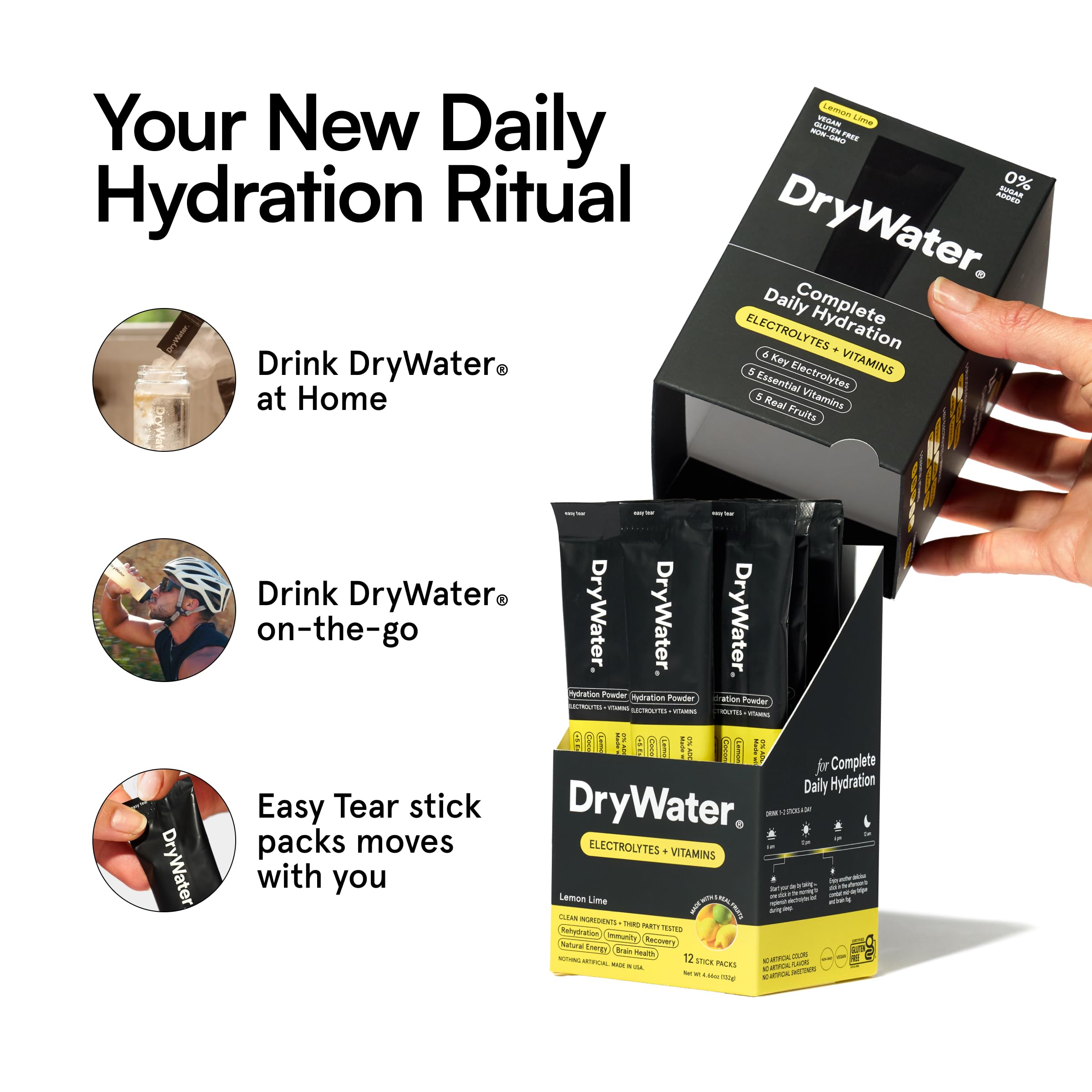 DryWater Electrolyte Powder Packets, Lemon Lime - Hydration Packets Drink Mix with Zero Added Sugar for Rehydration & Energy - 6 Key Electrolytes DryWater buy supplements canada