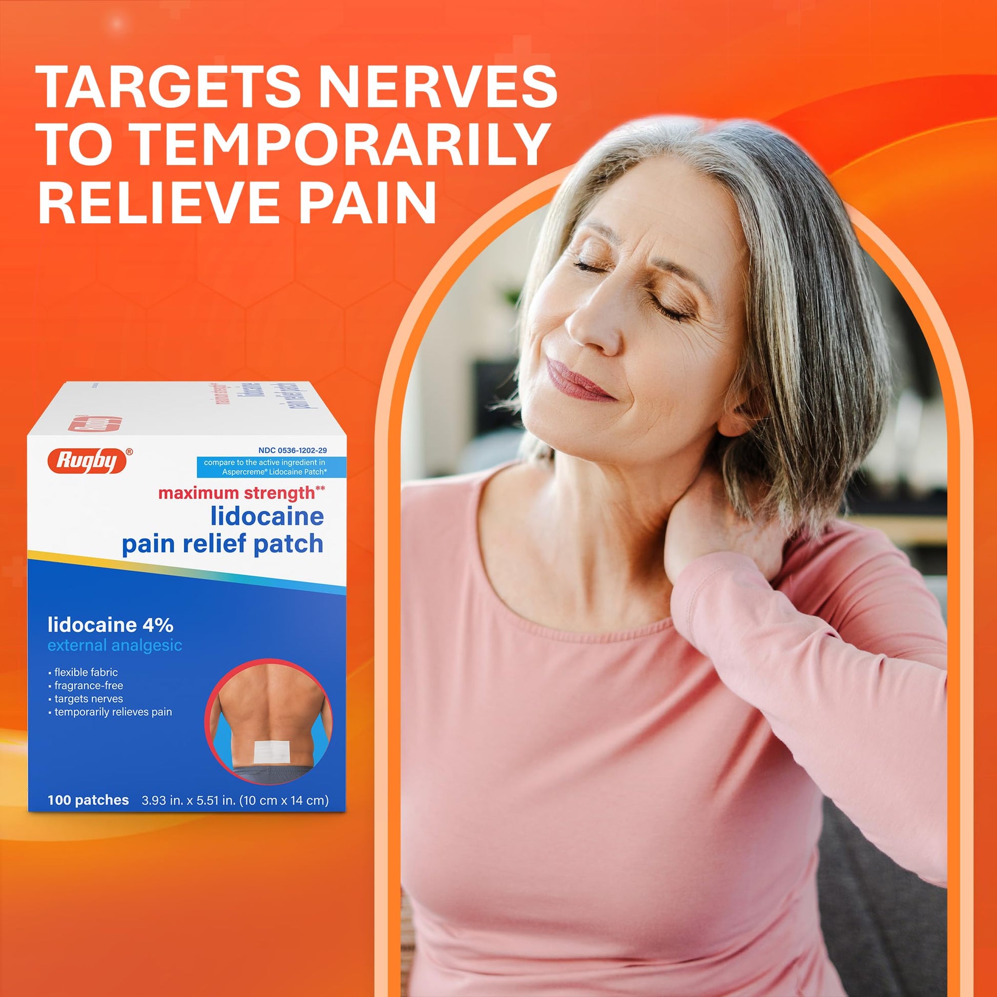 Rugby Maximum Strength 4% Lidocaine Pain Relief Patch- External Analgesic - Flexible Fabric, Fragrance-Free - Temporarily Relieves Pain - 100 Patches (10 cm x 14 cm Each) RUGBY LABORATORIES buy supplements canada