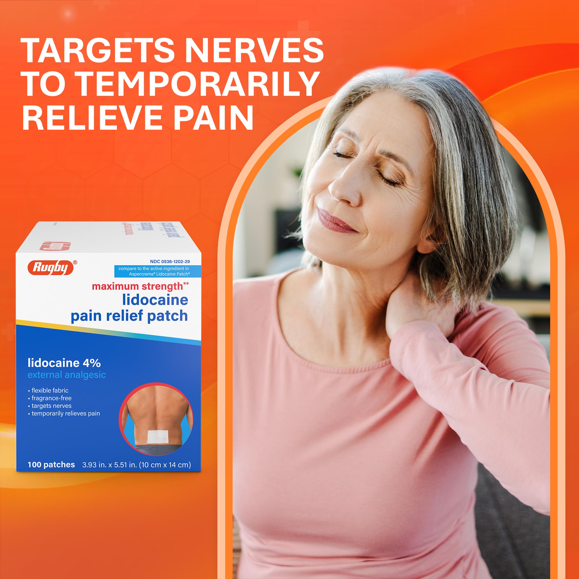Rugby Maximum Strength 4% Lidocaine Pain Relief Patch- External Analgesic - Flexible Fabric, Fragrance-Free - Temporarily Relieves Pain - 100 Patches (10 cm x 14 cm Each) RUGBY LABORATORIES buy supplements canada