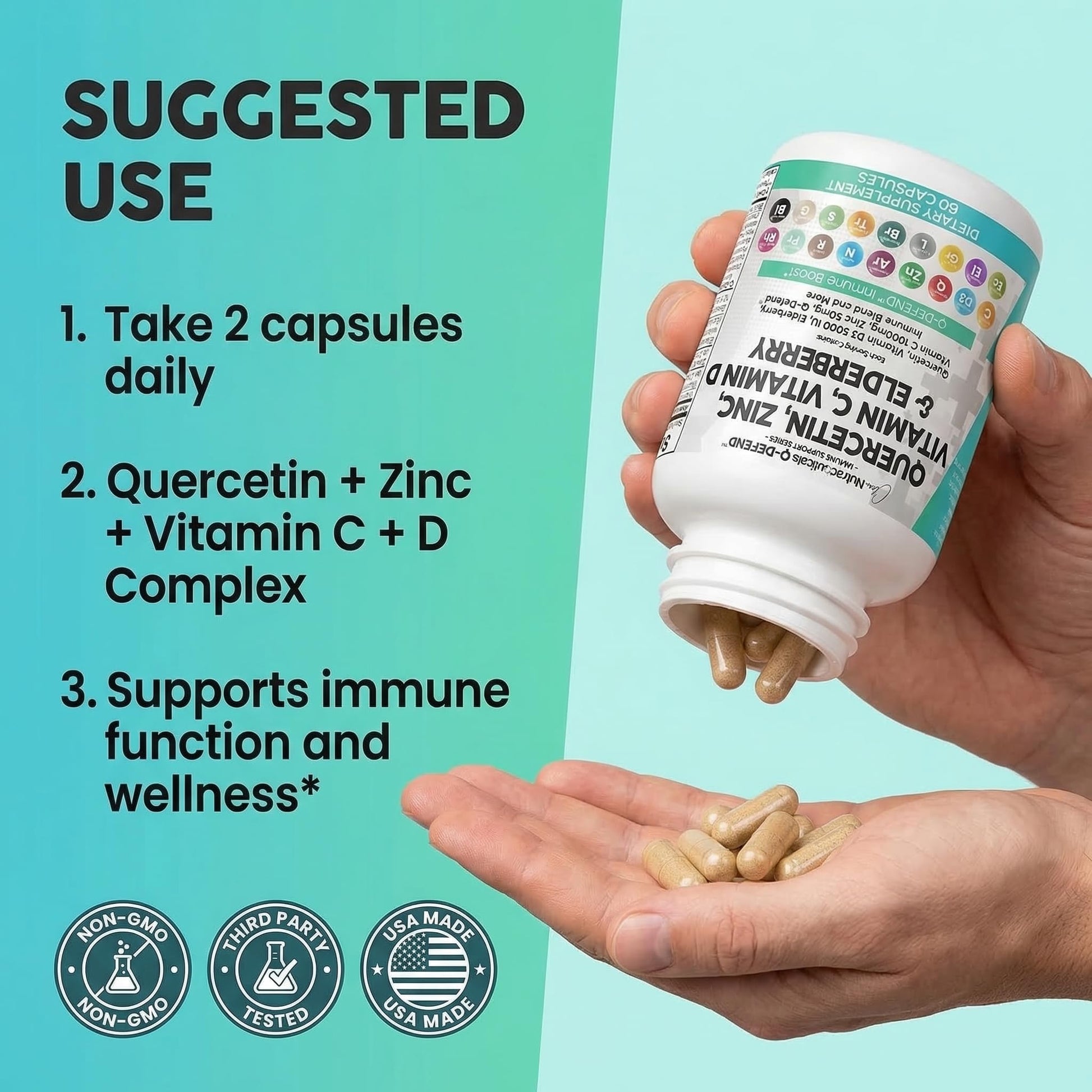 Q Defend Quercetin Supplement with Zinc Vitamin C Vitamin D Elderberry Turmeric Black Pepper Garlic Ginger Sea Moss Lysine Stinging Nettle Reishi Mushroom Immune Clean Nutraceuticals buy supplements canada