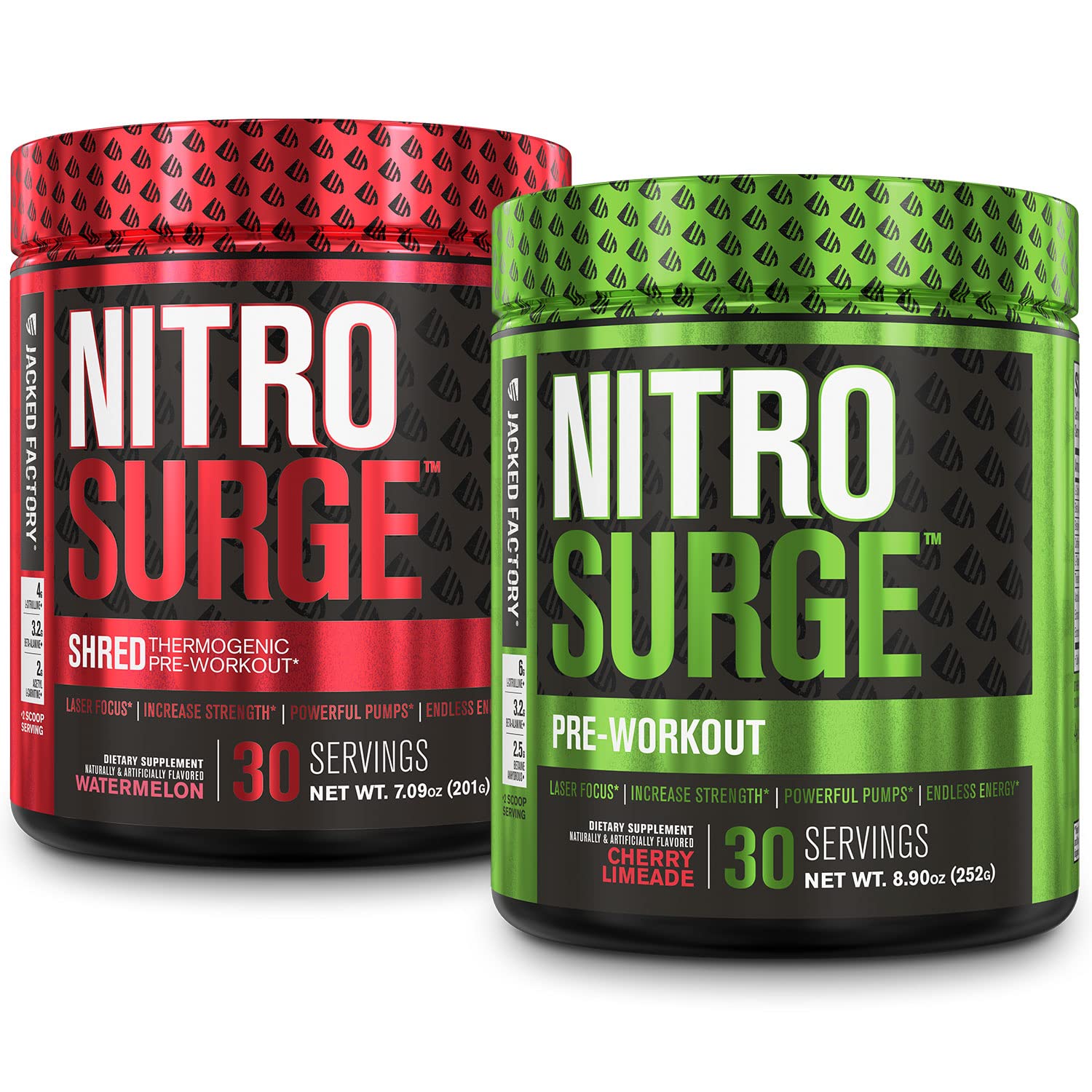 Jacked Factory Nitrosurge Pre-Workout in Cherry Limeade & Watermelon Nitrosurge Shred Jacked Factory buy supplements canada