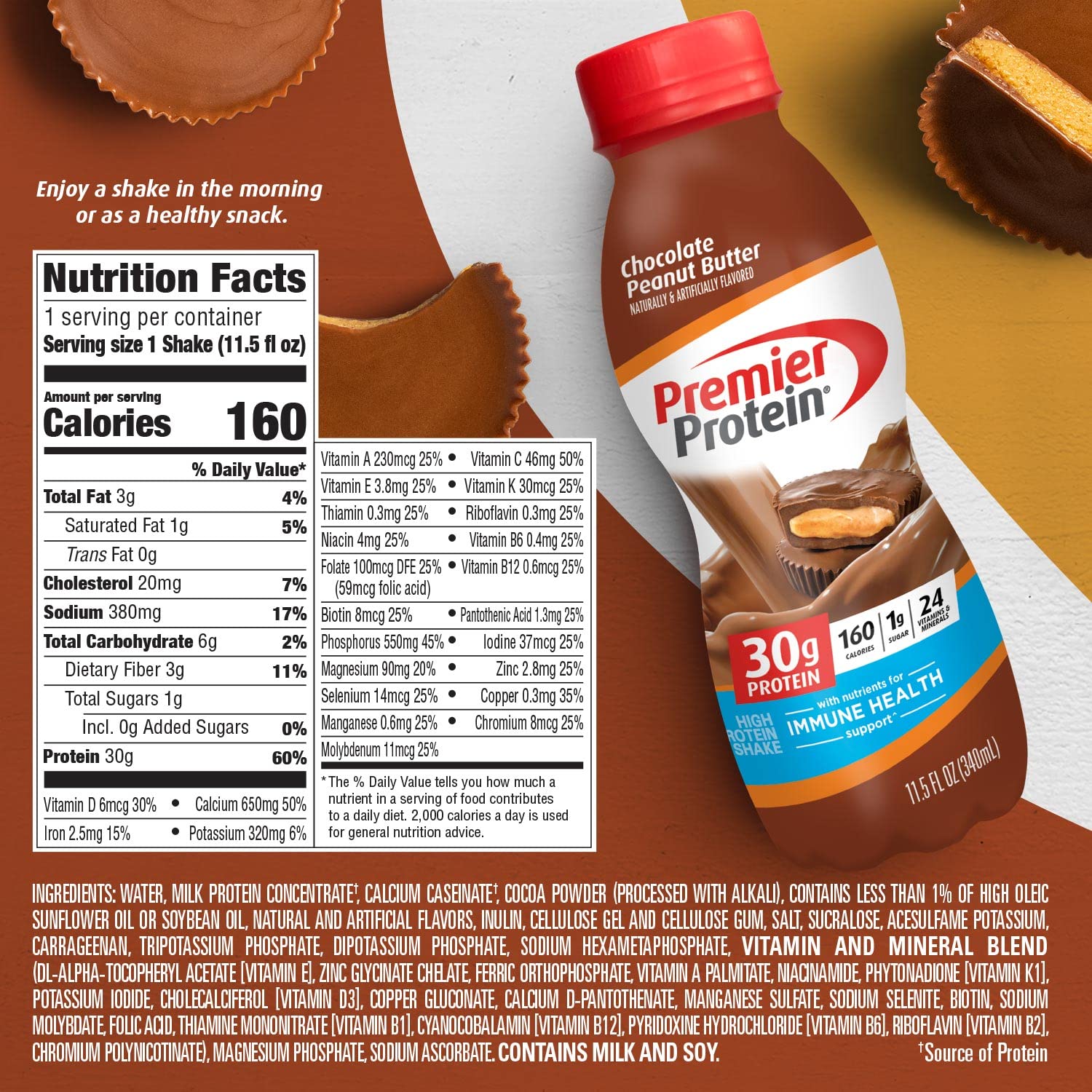 Premier Protein Shake, Chocolate Peanut Butter Liquid, 30g Protein, 1g Sugar, 24 Vitamins Premier Protein buy supplements canada