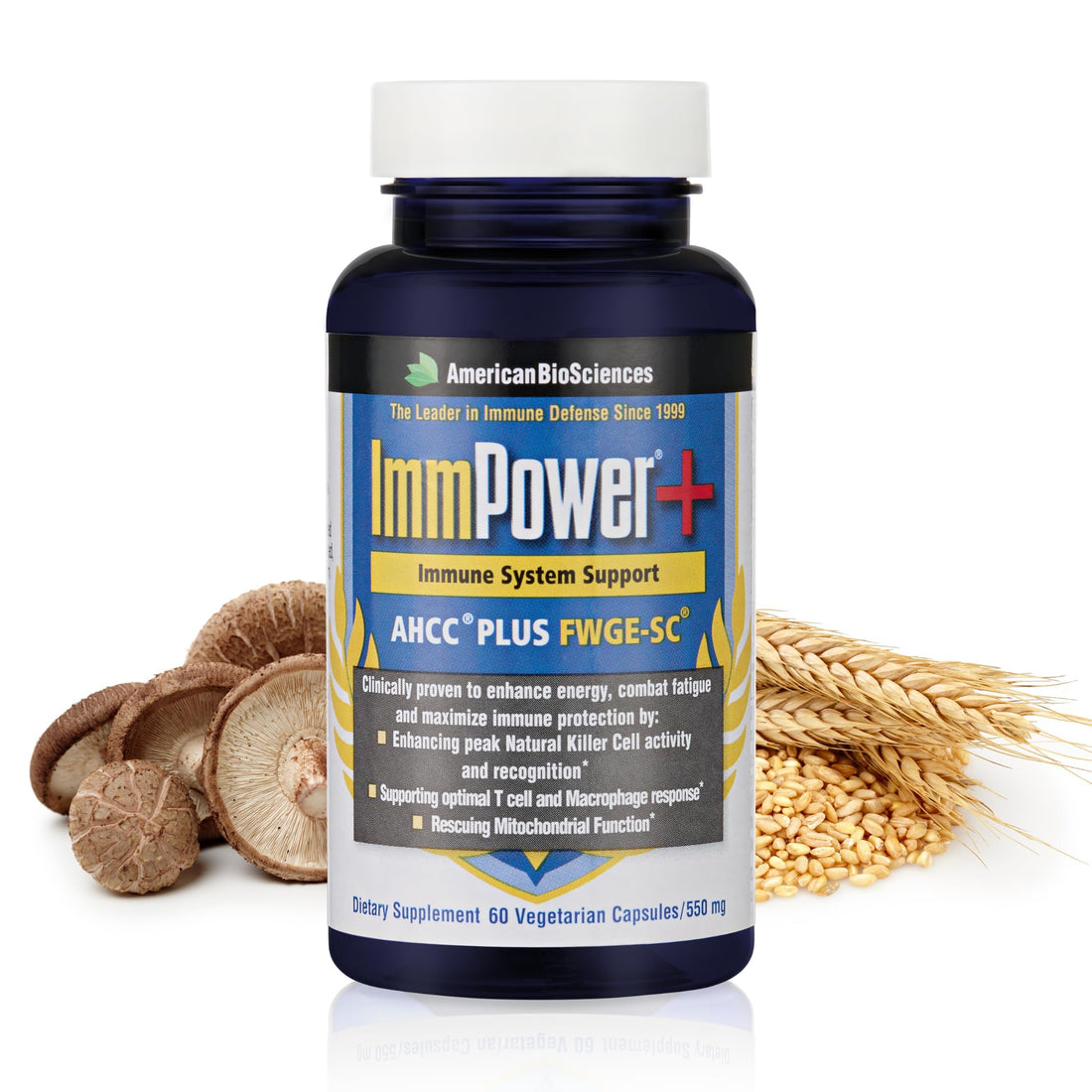 American BioSciences ImmPower Plus, AHCC & Fermented Wheat Germ Extract Herbal Supplement, 550mg per Capsule for Immune Support, Maintains Natural Killer Cell Activity, Pack of 1, 60 Veggie Capsules American BioSciences buy supplements canada