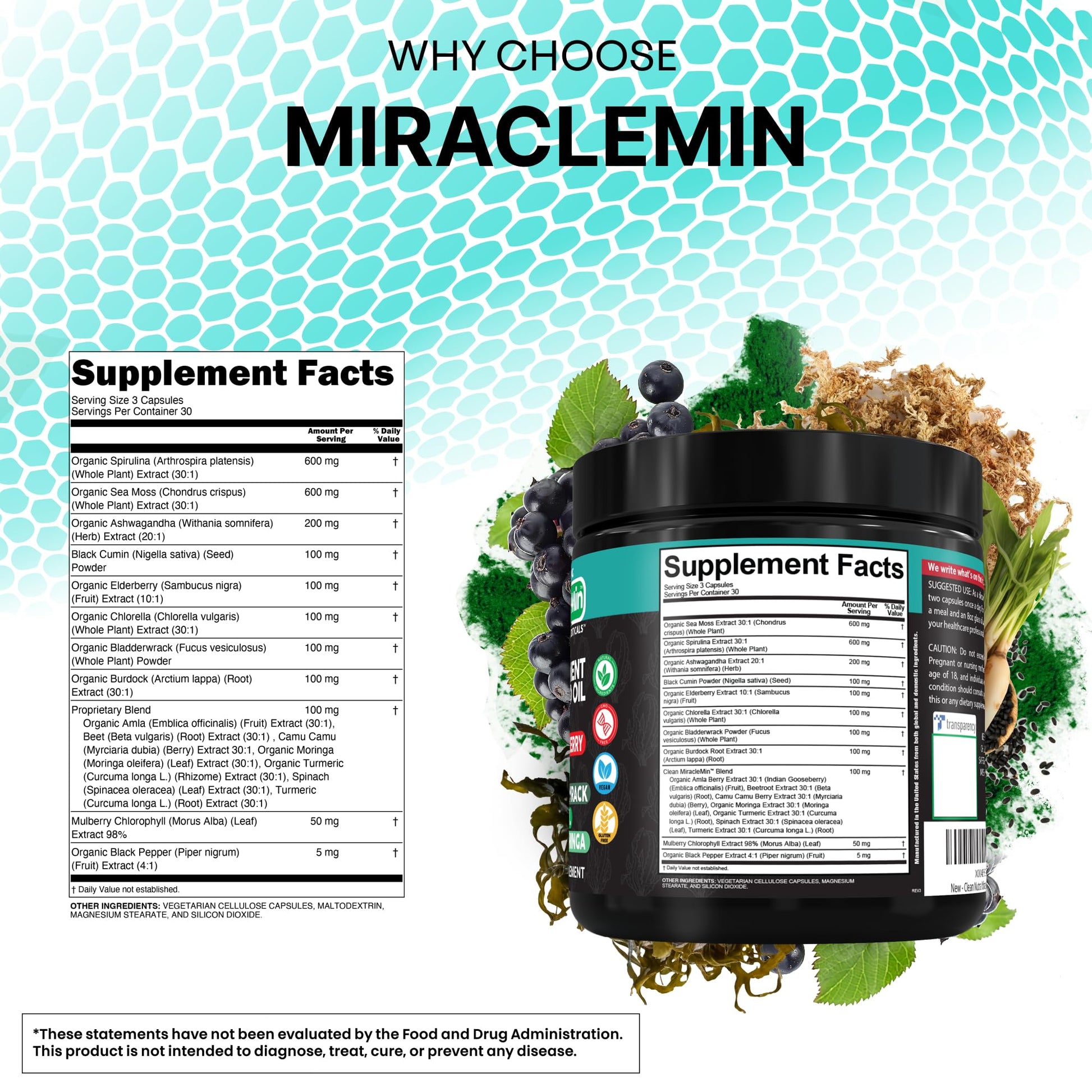 Clean Nutra Organic Sea Moss Capsules with Ashwagandha, Black Seed Oil, Burdock Root, Bladderwrack, Moringa, Chlorella, Spirulina, Turmeric, Elderberry, Amla – 90 Vegan Capsules – MiracleMin Clean Nutraceuticals buy supplements canada