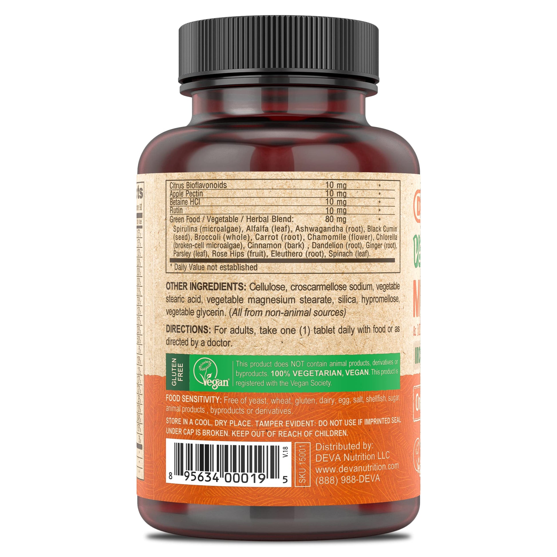 DEVA Vegan Iron-Free Multivitamin & Mineral Supplement, Green Food Blend, Spirulina, Chlorella, Ashwagandha, Broccoli, 90 Coated Tablets DEVA buy supplements canada