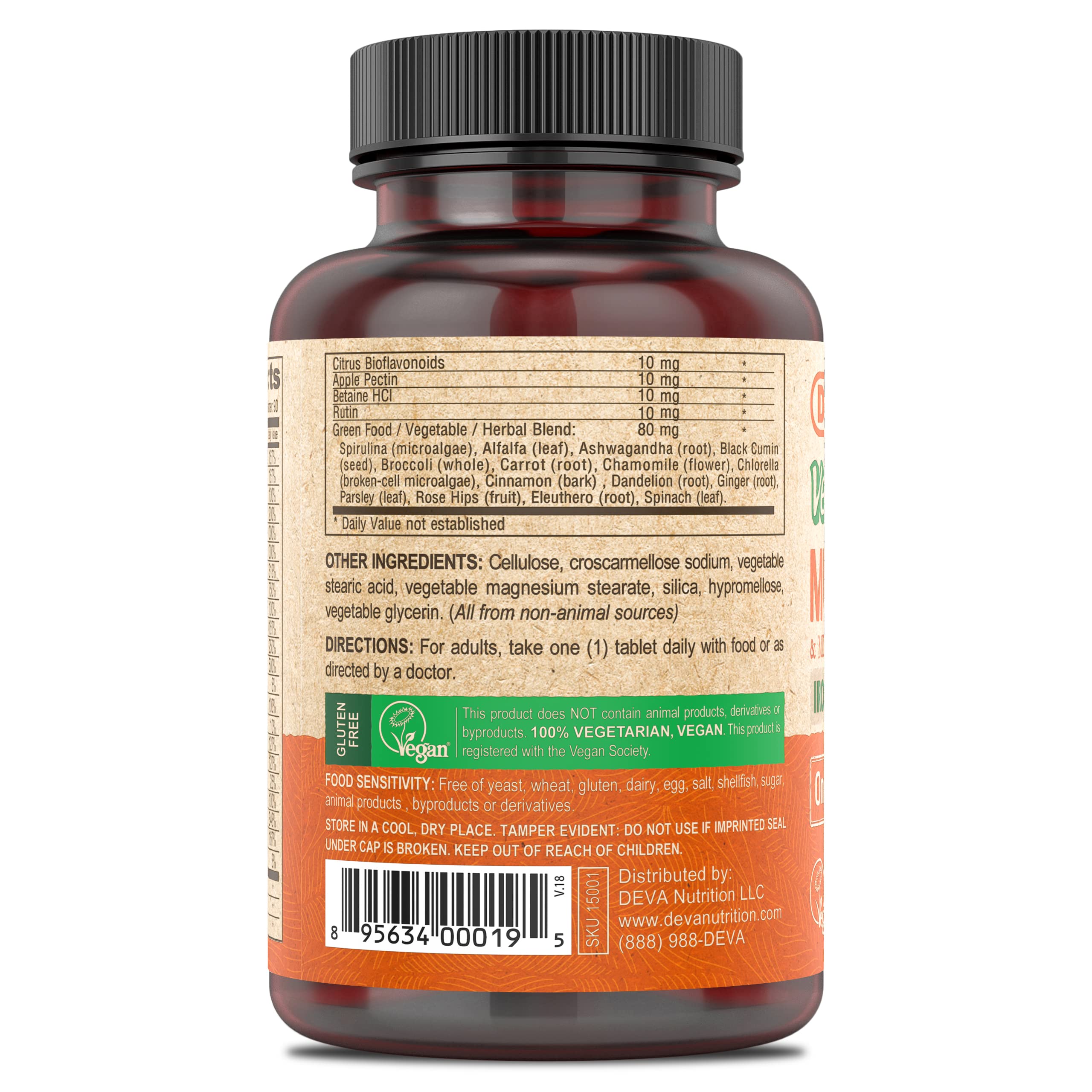 DEVA Vegan Iron-Free Multivitamin & Mineral Supplement, Green Food Blend, Spirulina, Chlorella, Ashwagandha, Broccoli, 90 Coated Tablets DEVA buy supplements canada