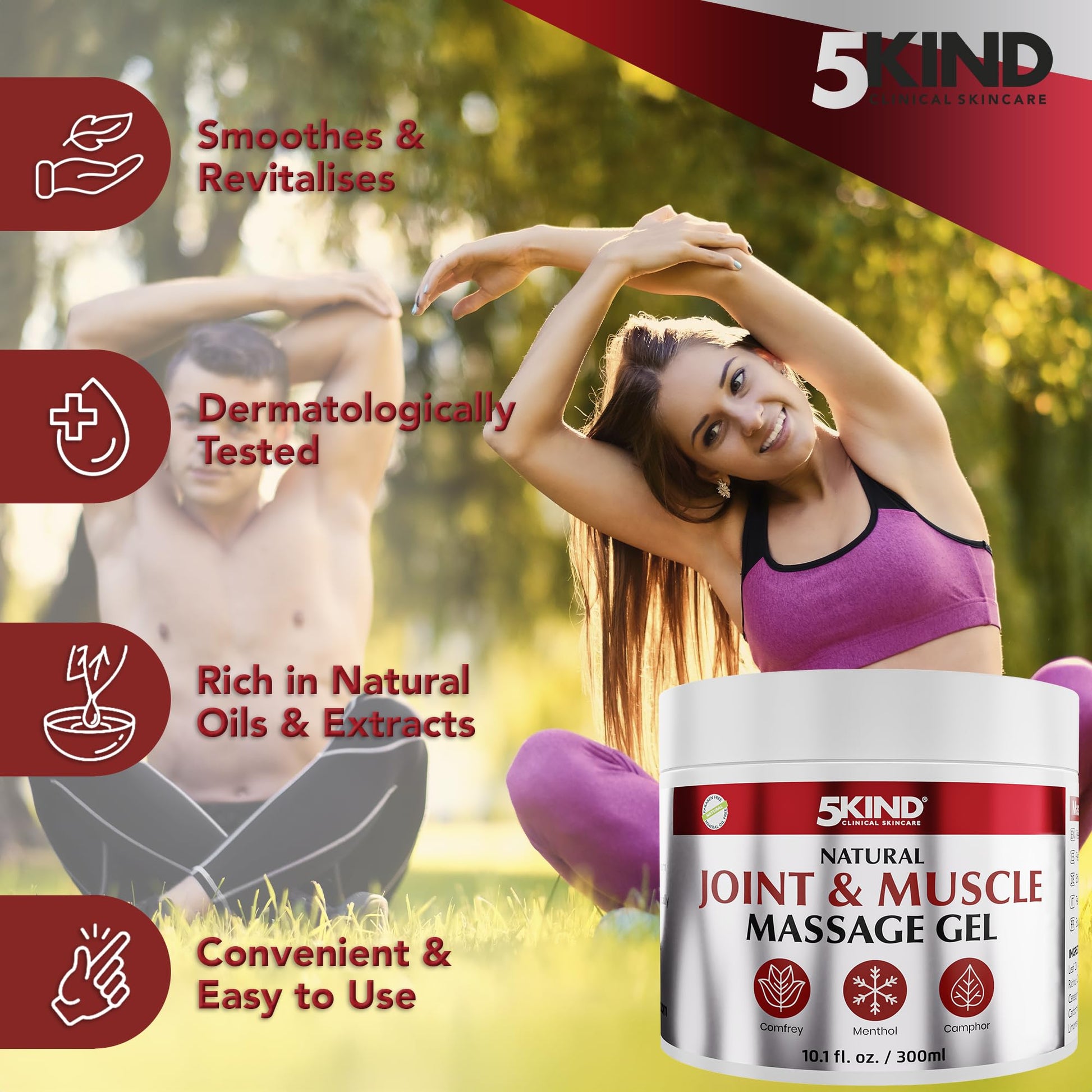 Natural Joint & Musccle Therapy Gel 10.1 Fl Oz- Calendula Cream with Camphor, Comfrey & Menthol - High Strength Revitalising Muscle Rub- Joint Gel for Muscles, Back, Knees, Neck & Shoulders 5Kind 5kind clinical skincare buy supplements canada