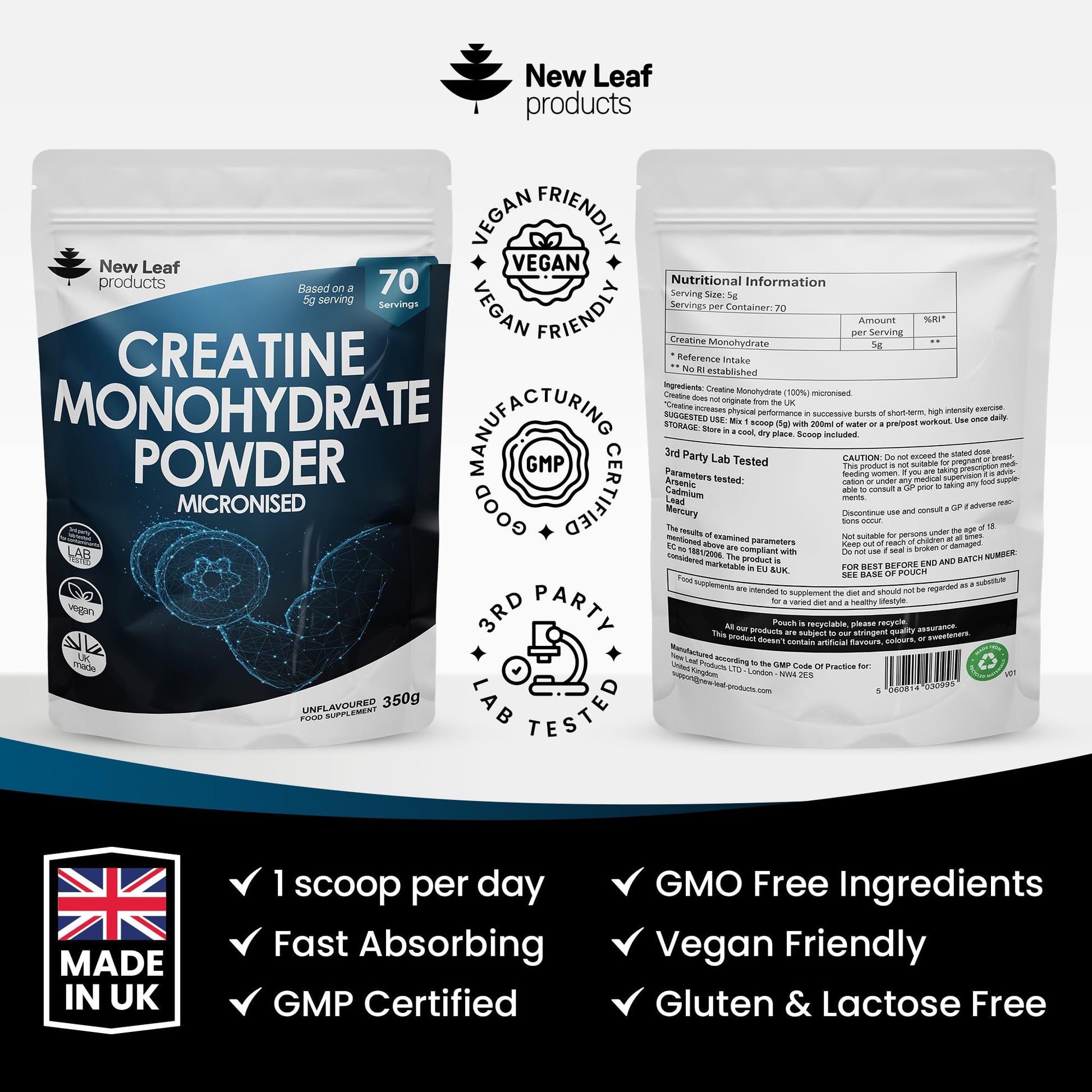 Creatine Monohydrate Powder 100% Pure Micronized Creatine - 350g Increased Absorption NEW LEAF PRODUCTS buy supplements canada