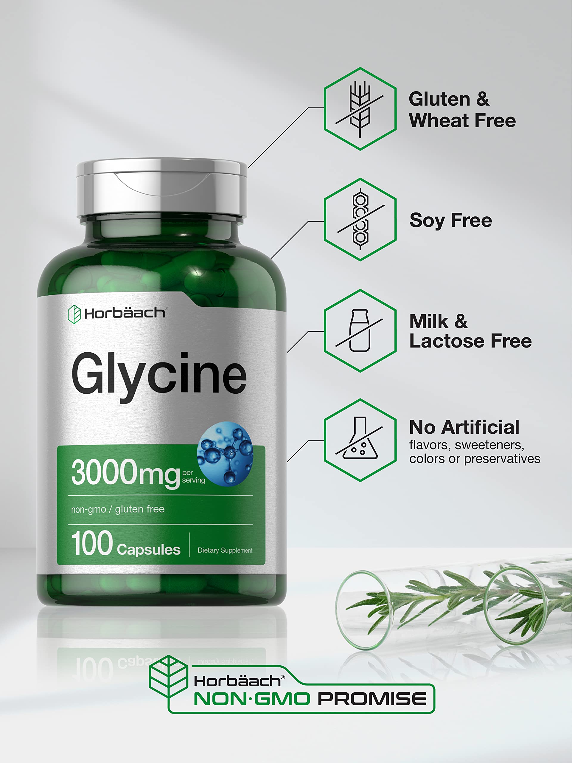 Glycine 3000 mg 100 Capsules | Non-GMO, Gluten Free Glycine Supplement | by Horbaach Horbäach buy supplements canada