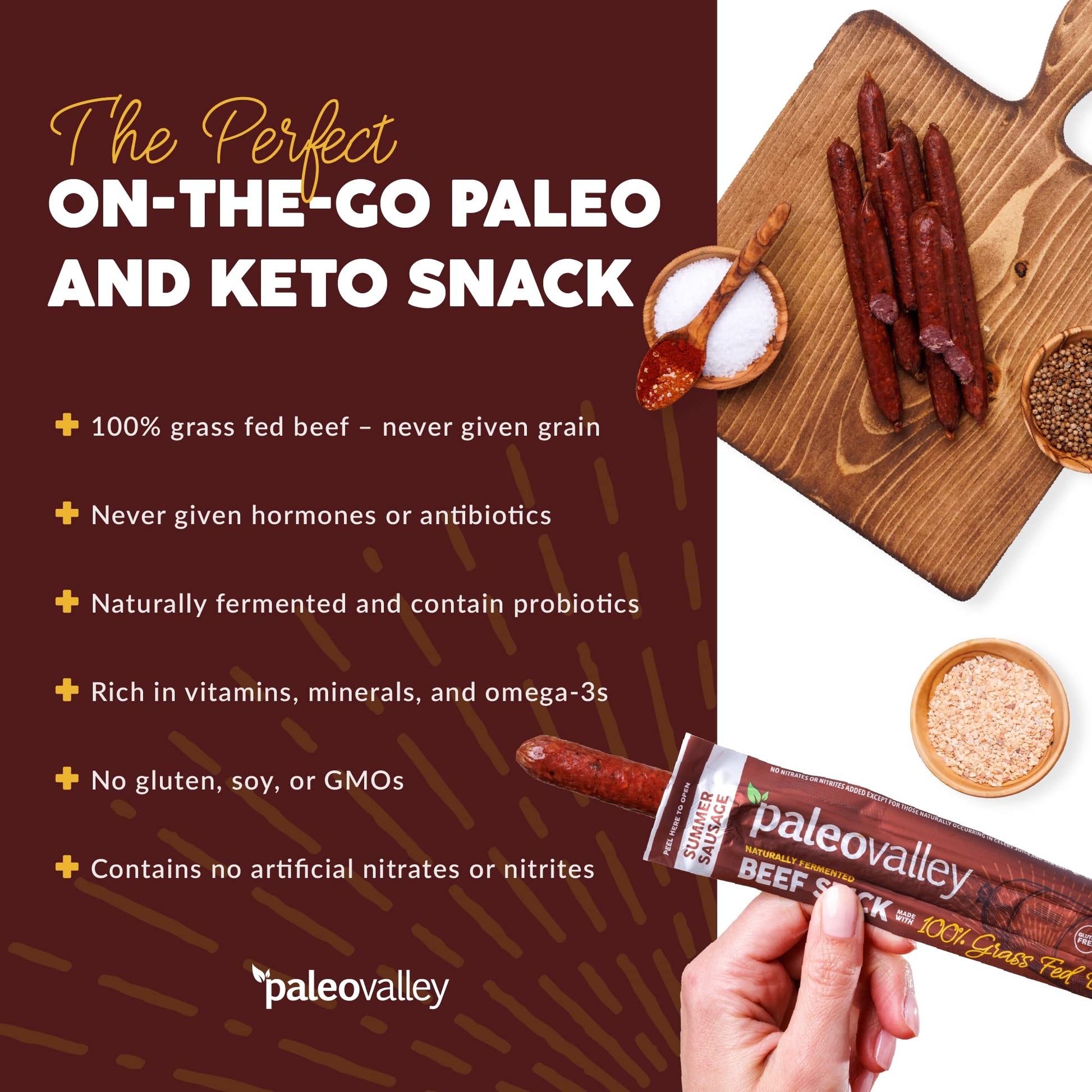 Paleovalley 100% Grass Fed Summer Sausage Beef Sticks - Delicious Gluten Free Beef Snack - High Protein Keto Friendly Paleovalley buy supplements canada