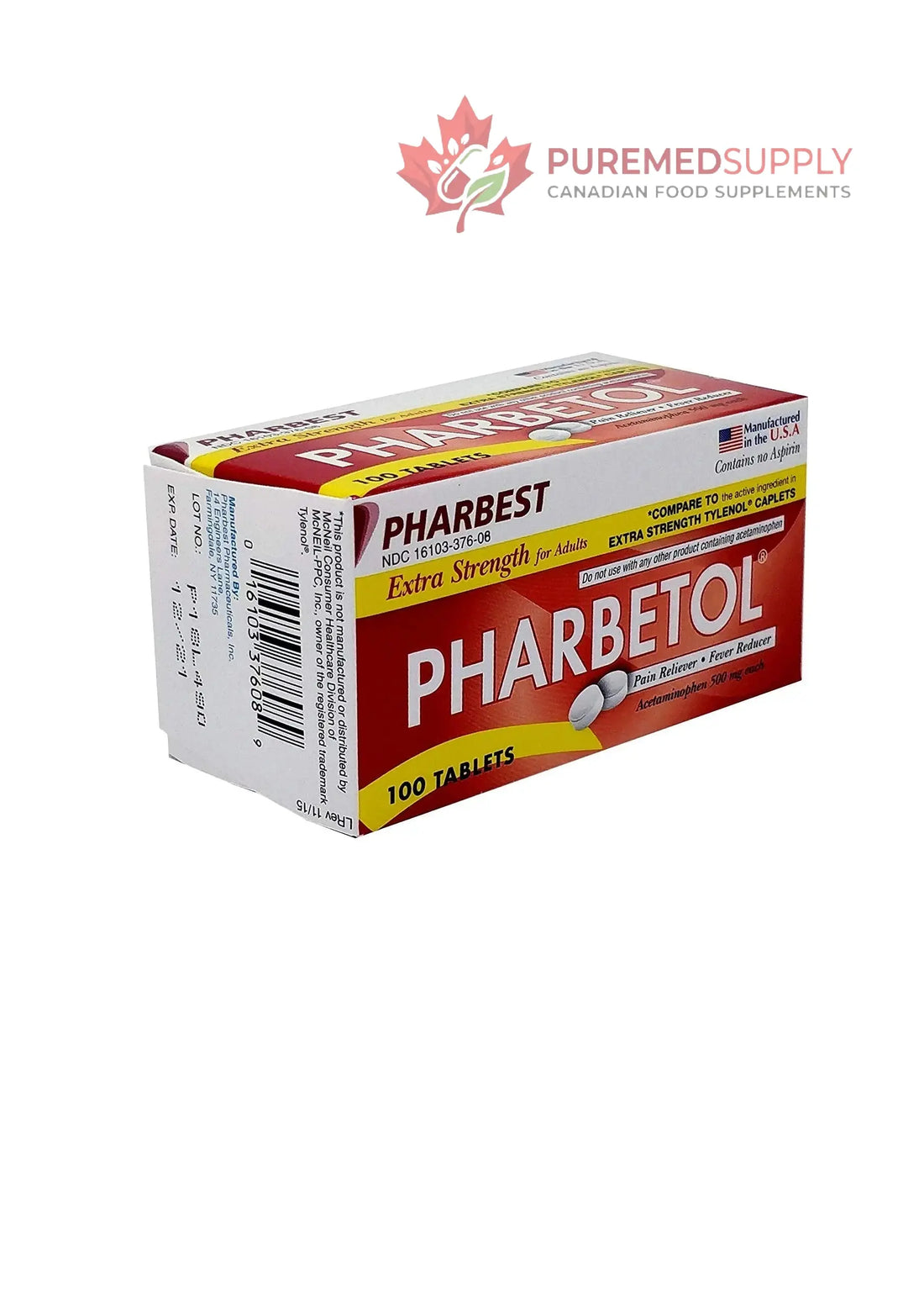 Pharbetol 500mg Extra Strength Tablets 100 Count (Generic Extra Strength) PHARBEST PHARMACEUTICALS buy supplements canada