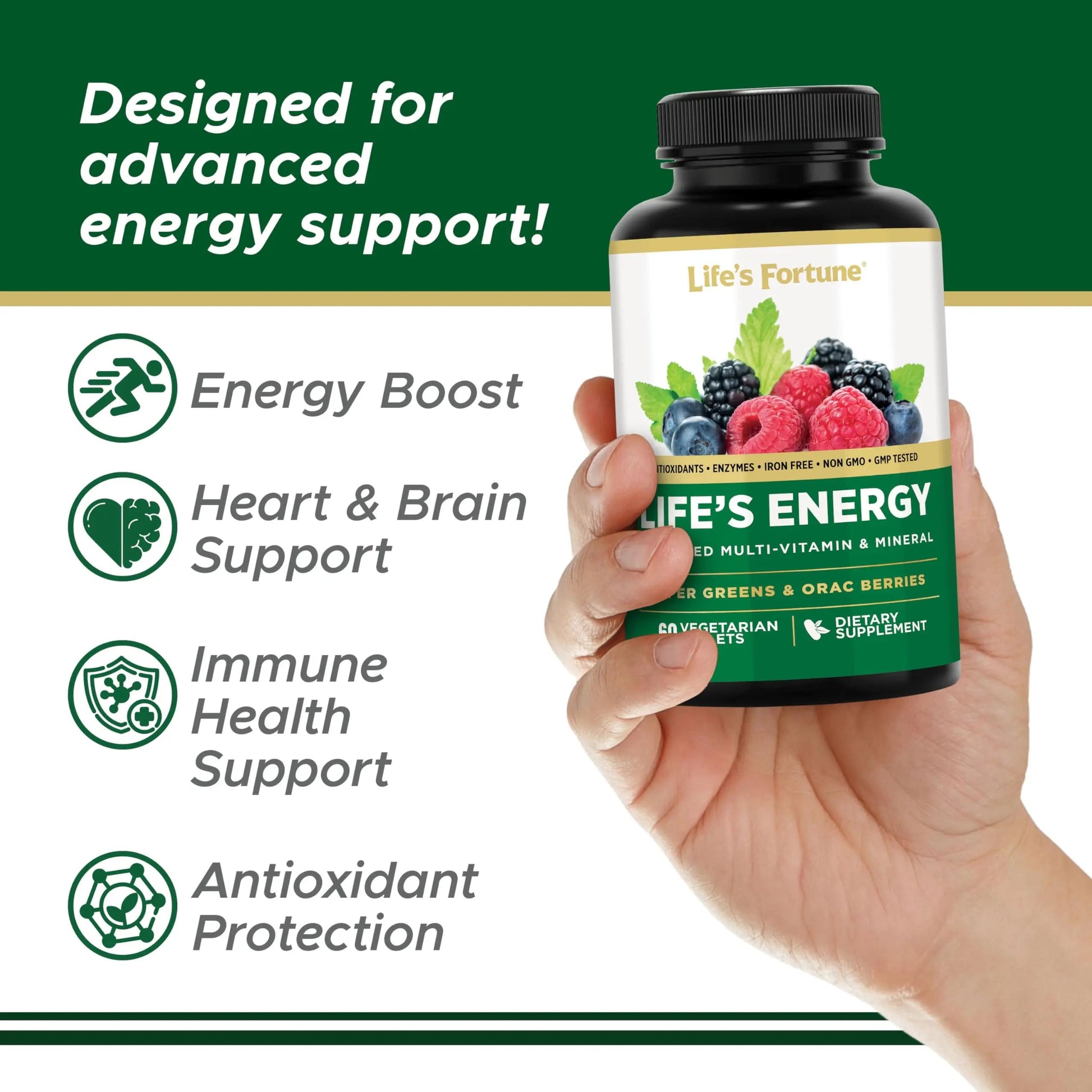 Life's Energy Advanced Daily Multivitamin for Men & Women, Energy and Immune Support Supplement with Super Greens, Antioxidants, Enzymes Life's Fortune buy supplements canada