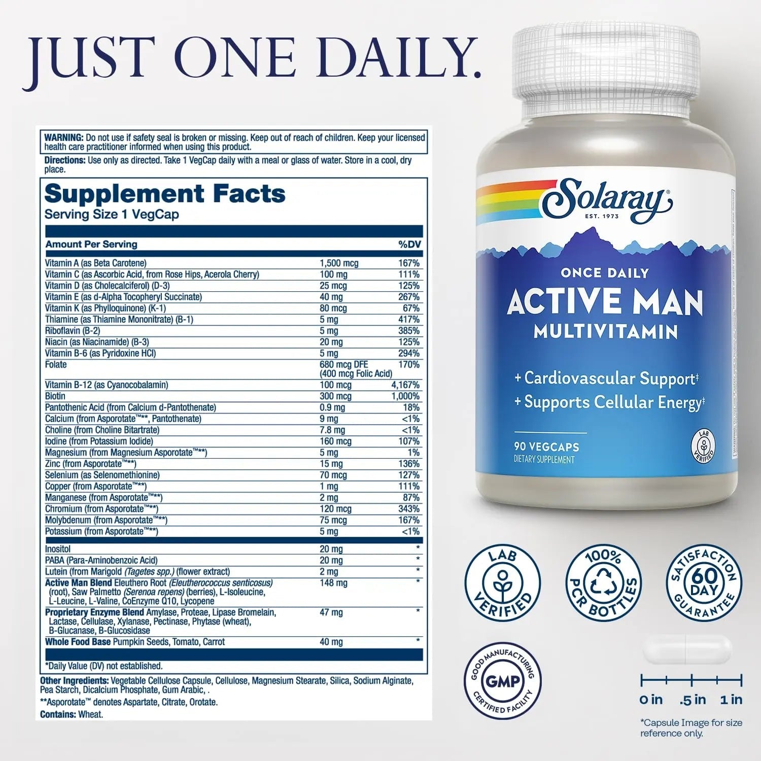 SOLARAY Once Daily Active Man Multivitamin - Cellular Energy and Immune Support Supplement w/Vitamin D, Vitamin C, B12, B6, Zinc, Lutein SOLARAY buy supplements canada
