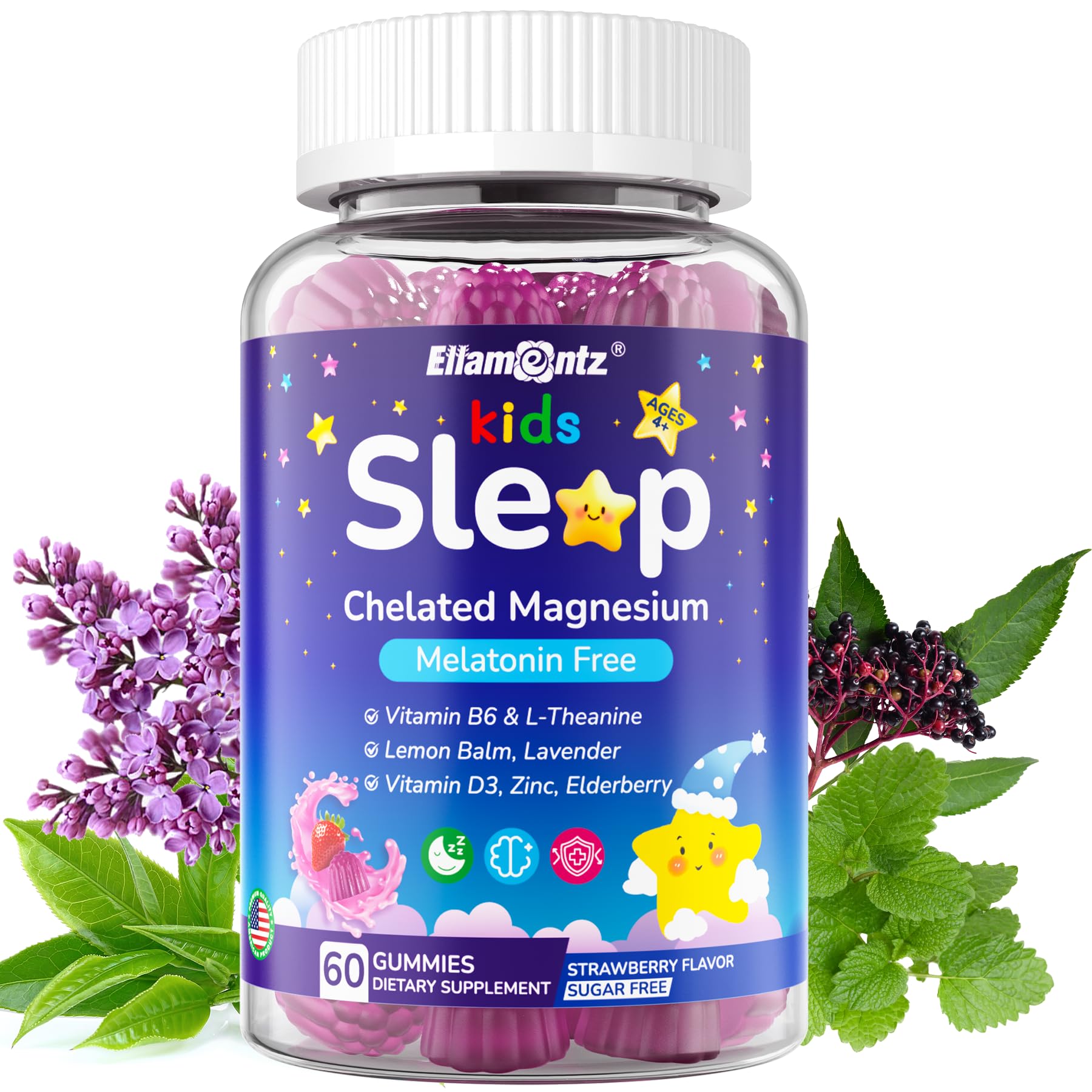 Kids Sleep Gummies, NO Melatonin Sleep Aid Gummies w/ Magnesium Glycinate, Magnesium Malate, L-Theanine, Lavender, B6, Zinc, D3K2 for Restful Sleep, Relax Brain & Muscle, Immune Support, Non-GMO 1Pack ELLAMENTZ buy supplements canada