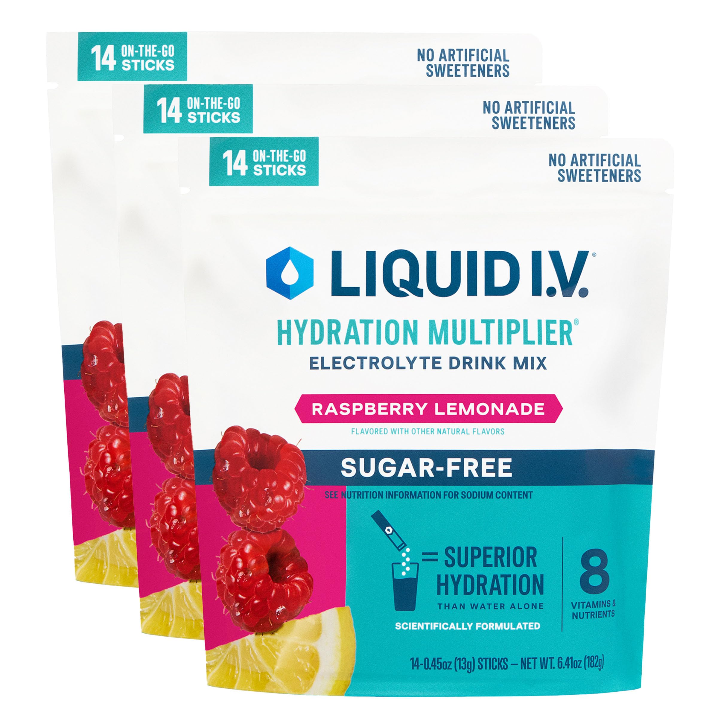Liquid I.V.® Hydration Multiplier® Sugar-Free - Raspberry Lemonade | Electrolyte Powder Drink Mix | 3 Pack (42 Servings) Liquid I.V. buy supplements canada