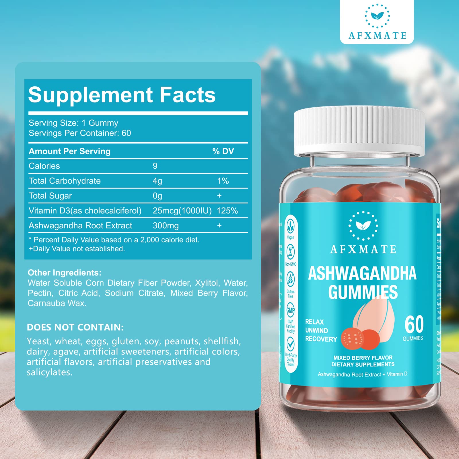 AFXMATE Ashwagandha Gummies & Vitamin D Gummies for Men & Women 120 Count Aswangdha Supplement (Non-GMO, Sugar Free & Gluten Free) AFXMATE buy supplements canada