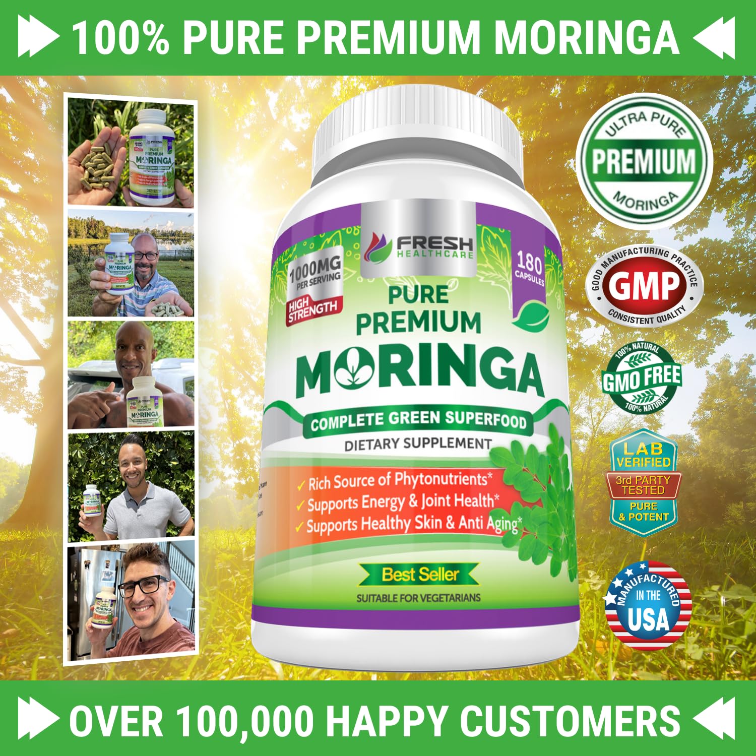 FRESH HEALTHCARE Moringa Capsules – 100% Pure Leaf Powder - 180 Pills, Non-GMO - 3 Month Supply - Complete Green Superfood for Energy FRESH HEALTHCARE buy supplements canada