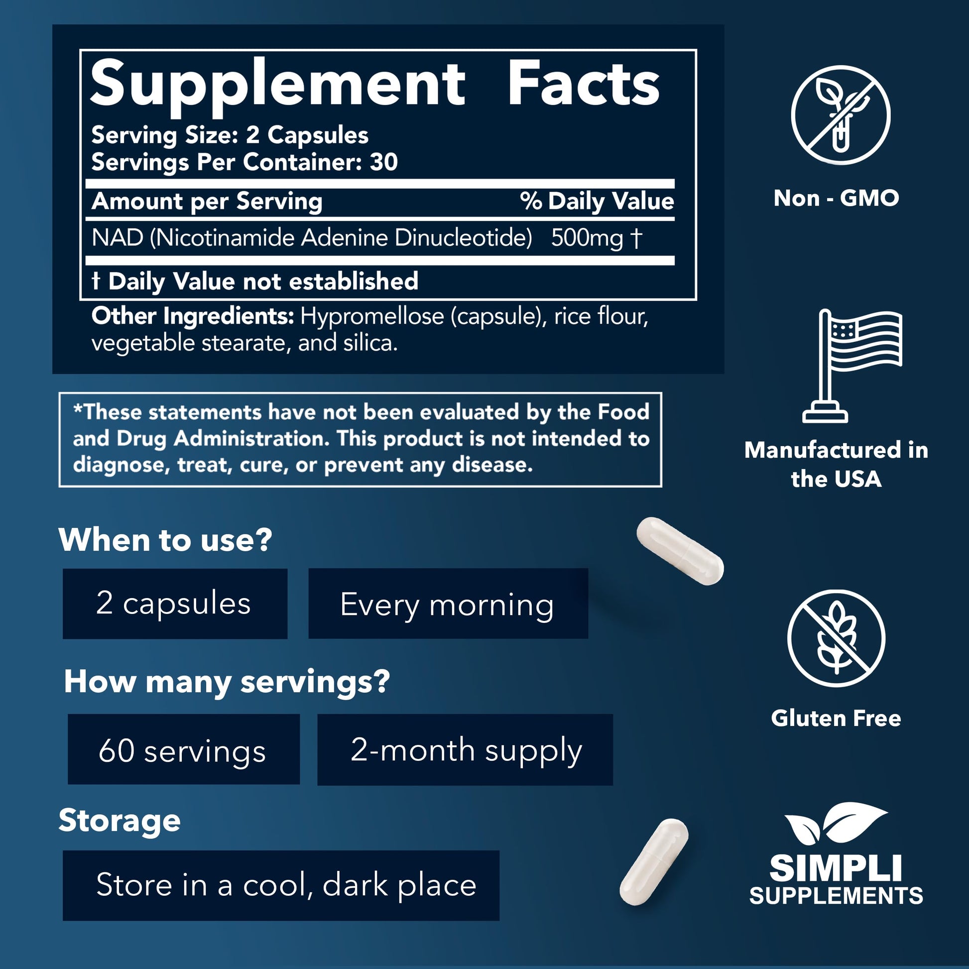 NAD Supplement for Anti-Aging and Cell Regeneration | NAD Booster 500mg Per Serving | NMN Supplement Alternative | Similar to Nicotinamide Riboside | 120 Capsules (2 Month Supply) Simpli Supplements buy supplements canada