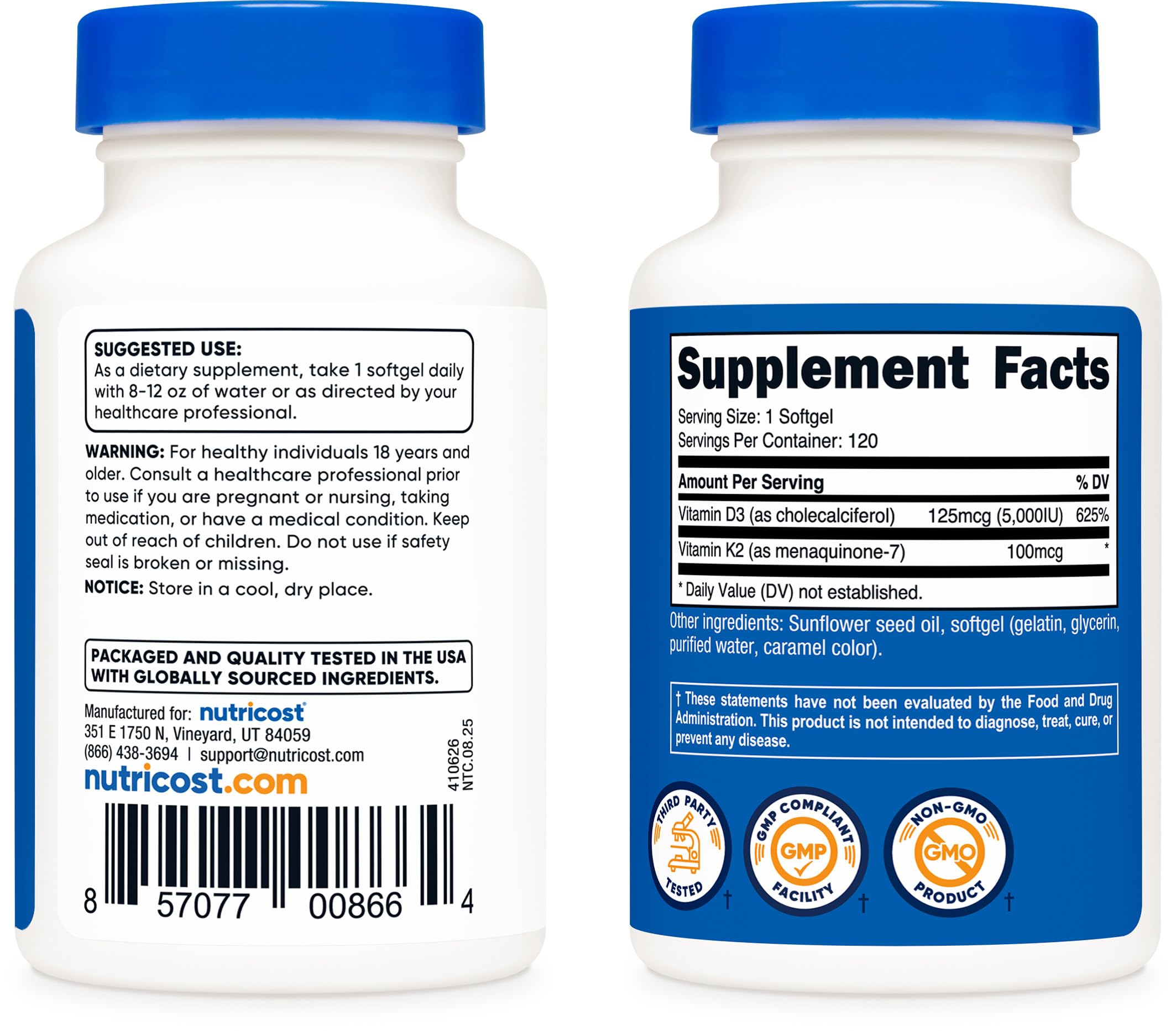 Nutricost Vitamin D3 + K2 (5000 IU D3 / 100mcg MK7), 120 Softgels – Gluten-Free & Non-GMO Nutricost buy supplements canada