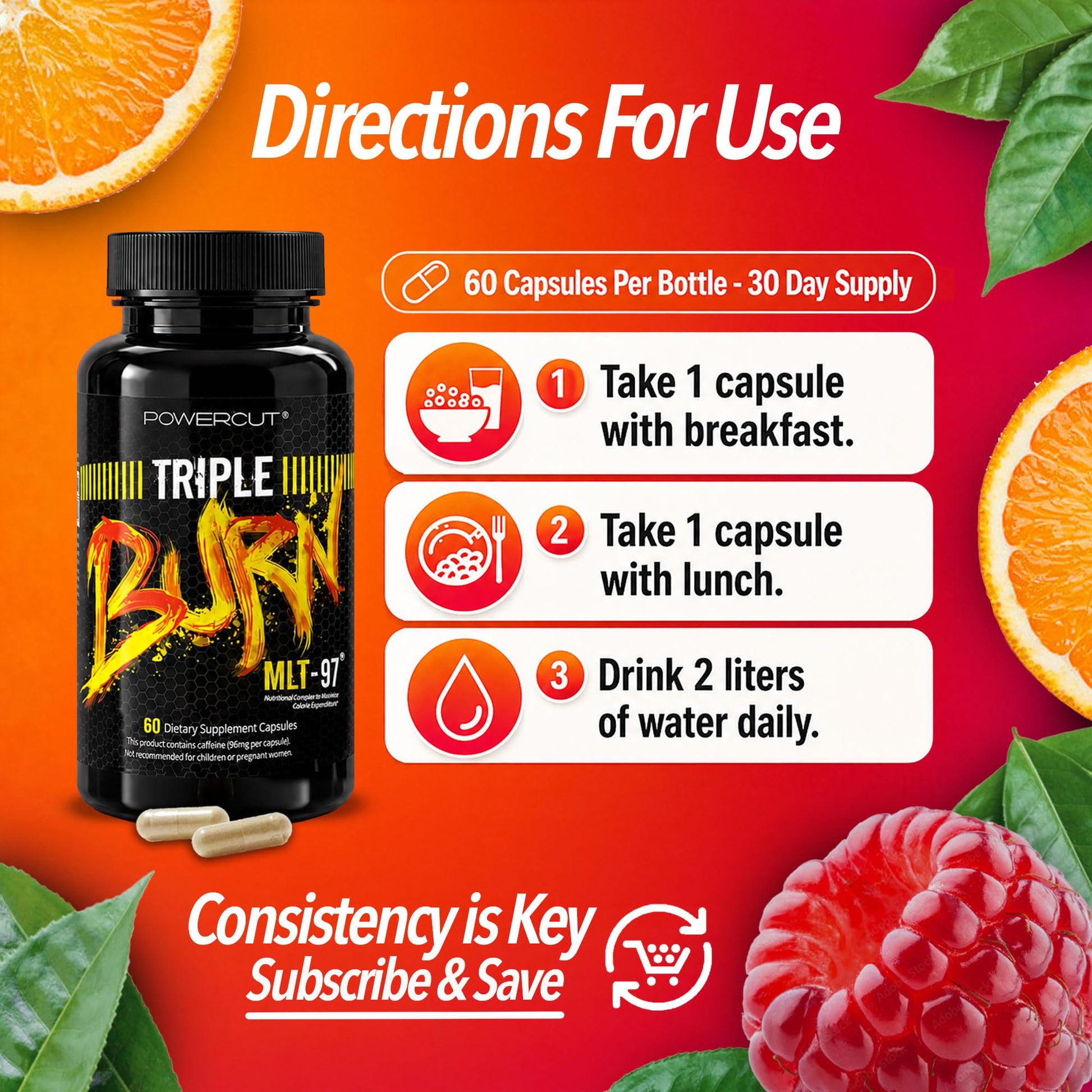Triple Burn  Pills for Women & Men, Fat Burner GLP-1 Support, Appetite Suppressant, Diet Pills with Green Coffee Extract & Cayenne (60 Capsules) powercut buy supplements canada