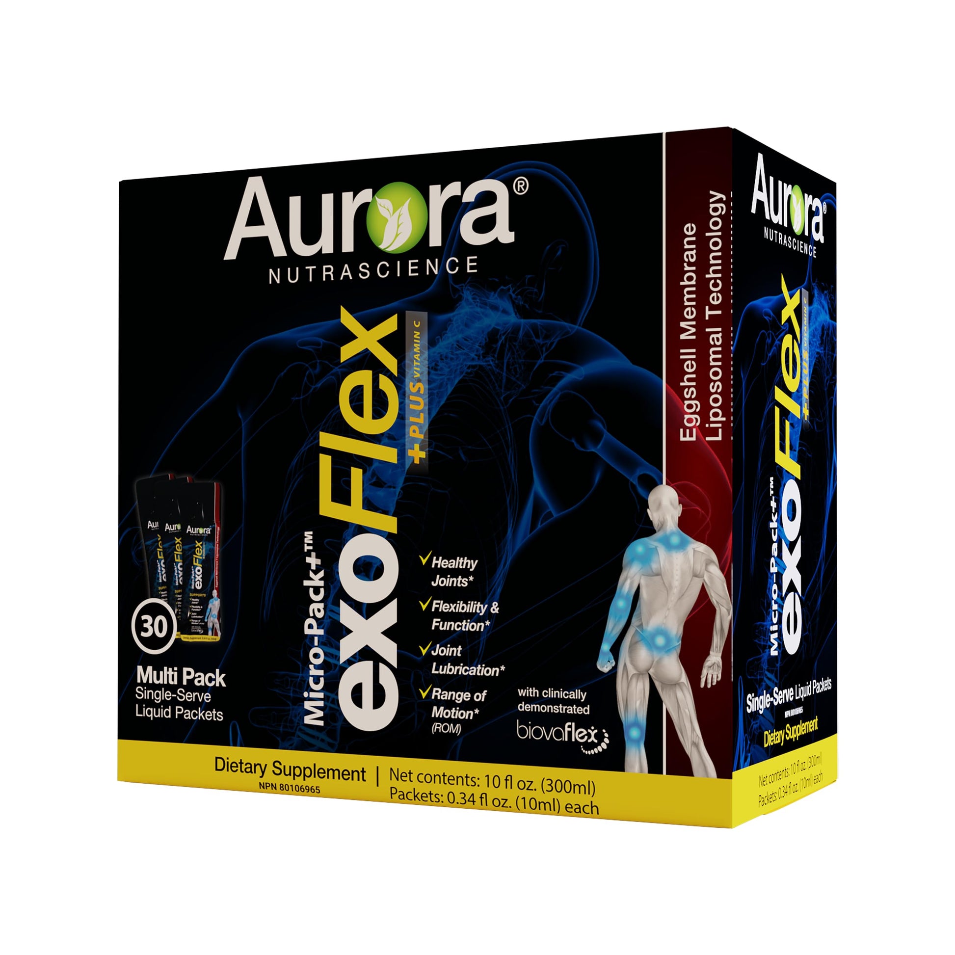 Aurora Nutrascience Micro-Pack Liposomal exoFlex+ - Liquid Vitamin C Supplement, Eggshell Membrane with BiovaFlex, Curcumin, & Boswellia, for Men & Women - 30 Single-Serve Packets Aurora Nutrascience buy supplements canada