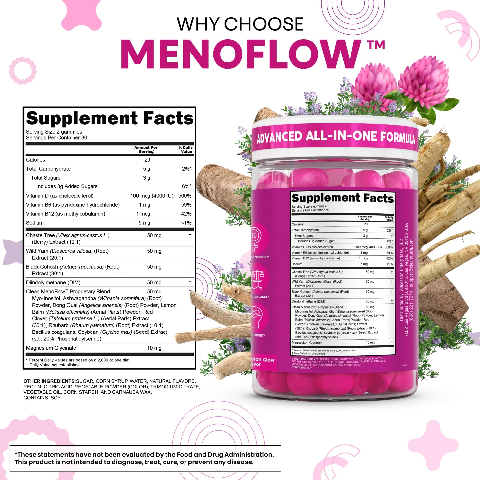 Clean Nutra Menopause Supplements for Women Chastberry Wild Yam Gummies Inositol Black Cohosh Magnesium Red Clover DIM Supplement B6 Magnesium Glycinate Glycine Vitex Hormone Balance Gummy Vitamins Clean Nutraceuticals buy supplements canada
