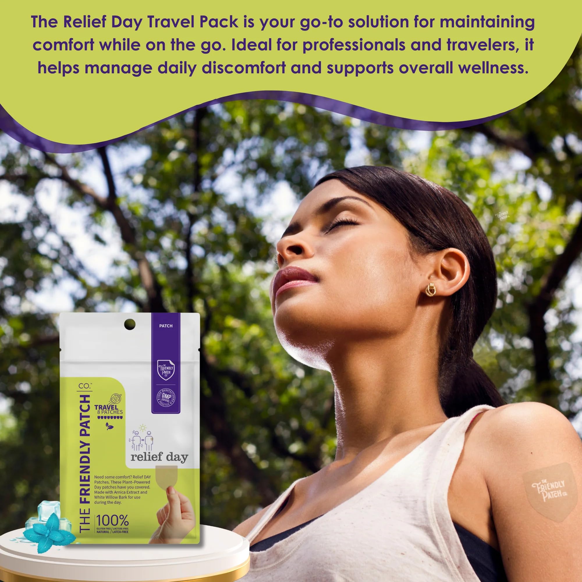 Relief Day Patch - Arnica, White Willow Bark, Saffron & Peppermint for Soreness and discomfort for Women and Men The Friendly Patch CO. buy supplements canada