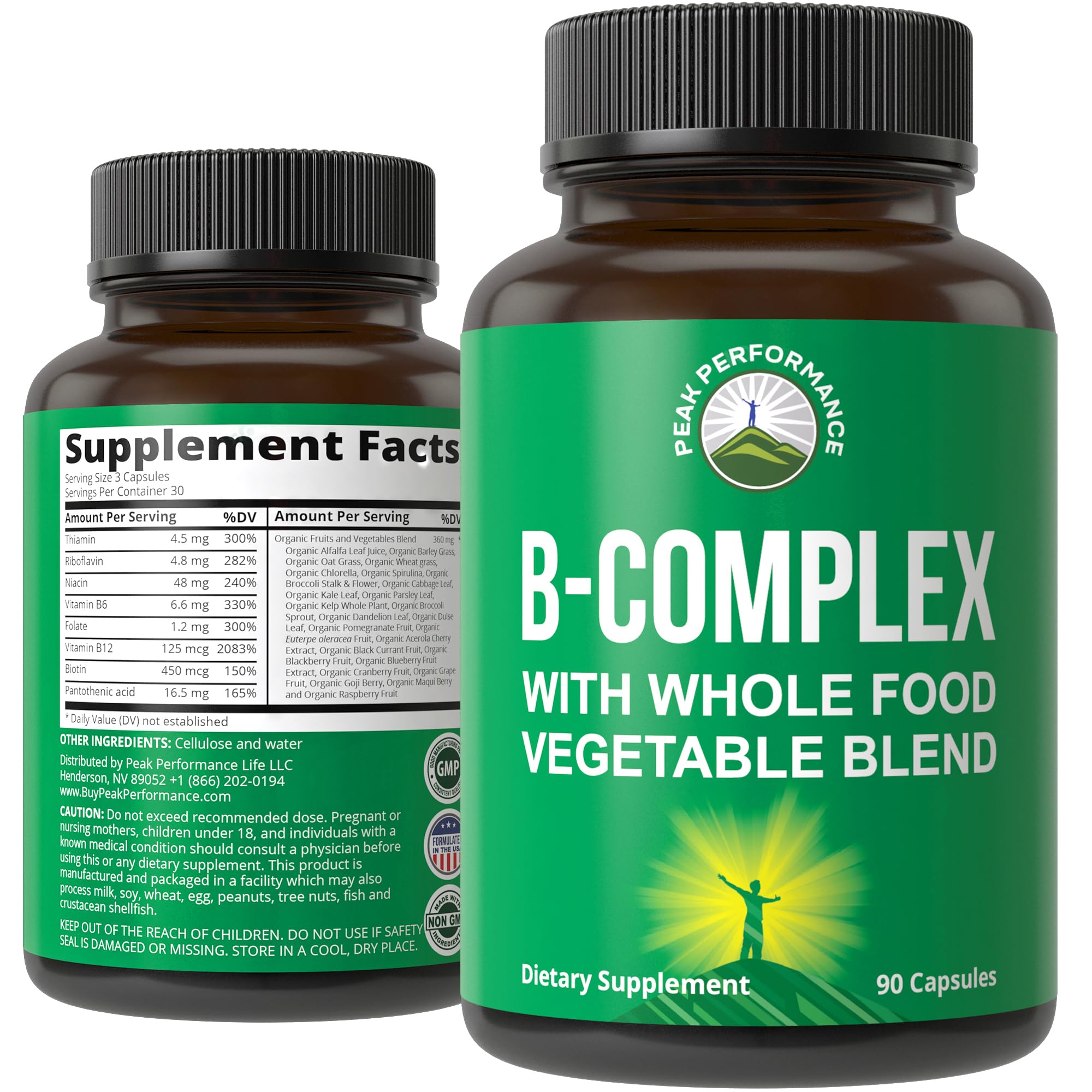 Vitamin B Complex Capsules + Whole Food Blend of 25 Vegetables and Fruits for Max Absorption. Best Vegan B-Complex Supplement with Vitamin B1, B2, B3, B5, B6, B7, B9 and B12. 90 Capsules. Energy Boost Peak Performance buy supplements canada