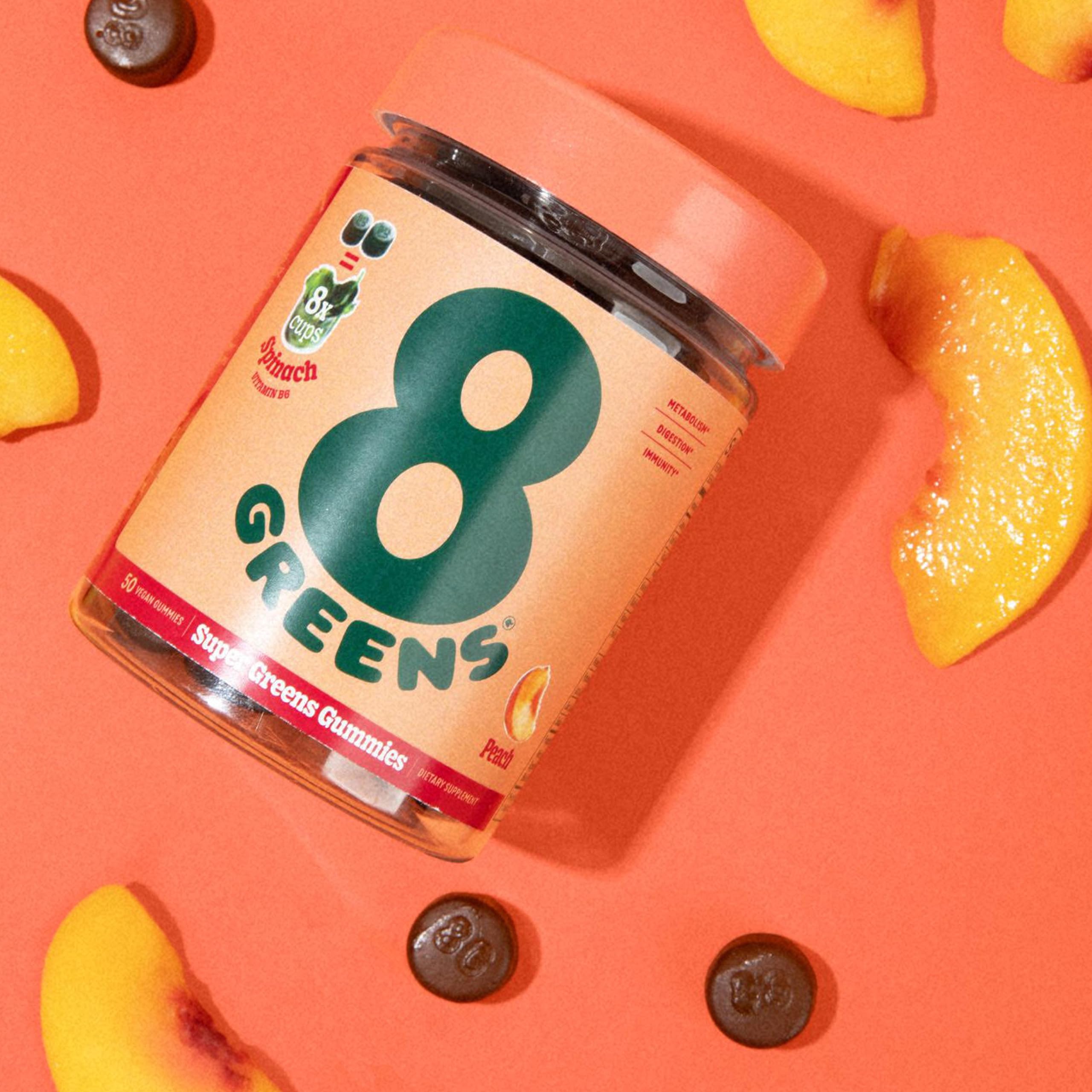 8Greens Supergreens Gummies | Super Greens Powder Superfood Gummy for Metabolism, Immunity & Focus, Digestive Health Enzymes, Organic: Chlorella, Spirulina, Aloe Vera, Peach Flavor, 200 Count 8Greens buy supplements canada