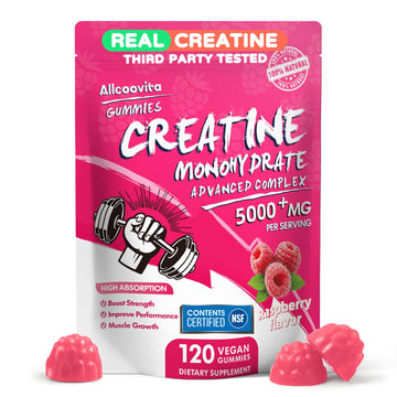 NSF Certified Creatine Gummy - Creatine Monohydrate Gummies 5000mg for Men & Women -120 Gummies Advanced Formula, Muscle Strength, Muscle Builder, Energy Boost, Pre-Workout Supplement-Raspberry Allcoovita buy supplements canada