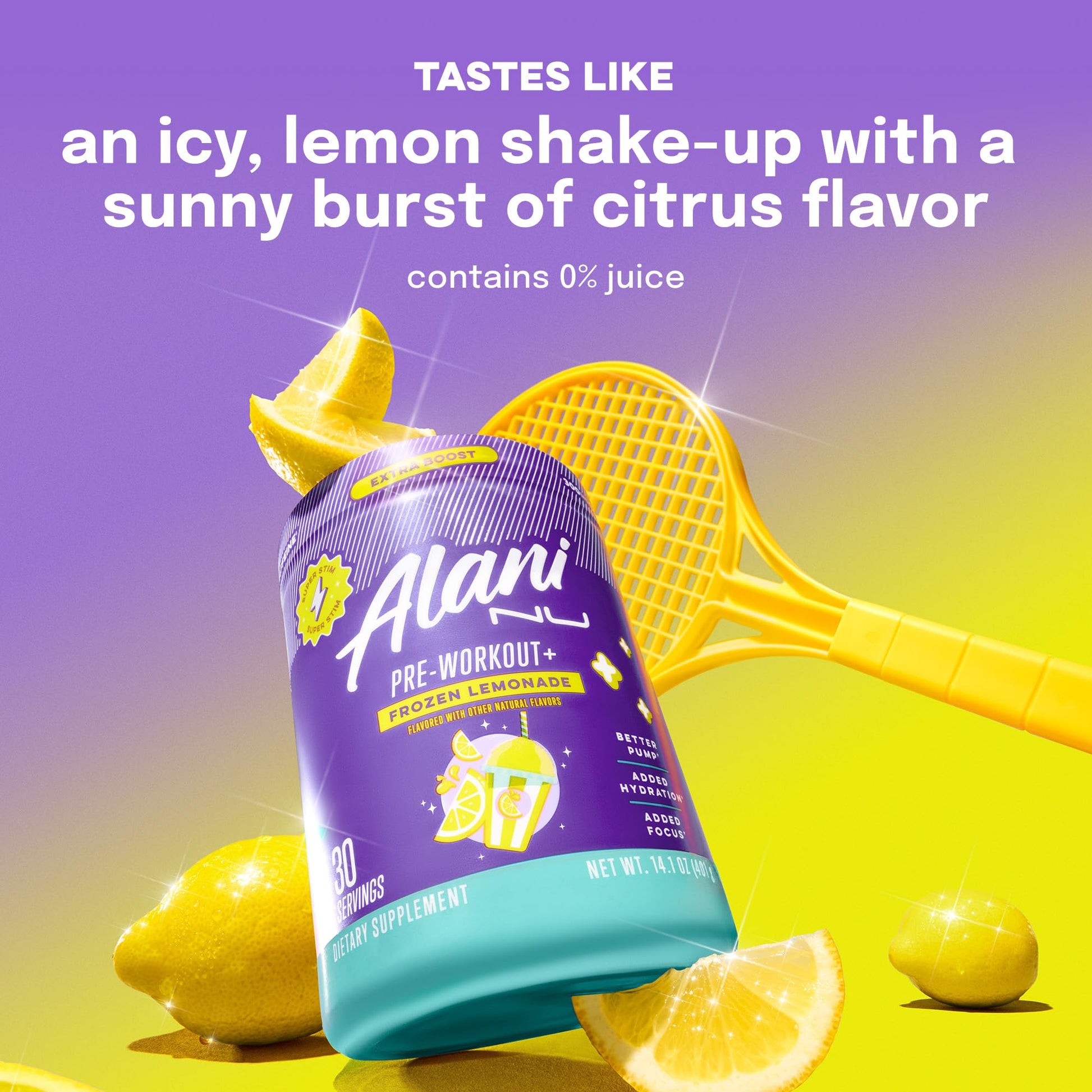 Alani Nu Pre Workout+ Powder Frozen Lemonade, Extra Boost, Sugar Free, 300mg Caffeine, L-Theanine, Beta-Alanine, Citrulline, 30 Servings Alani Nu buy supplements canada