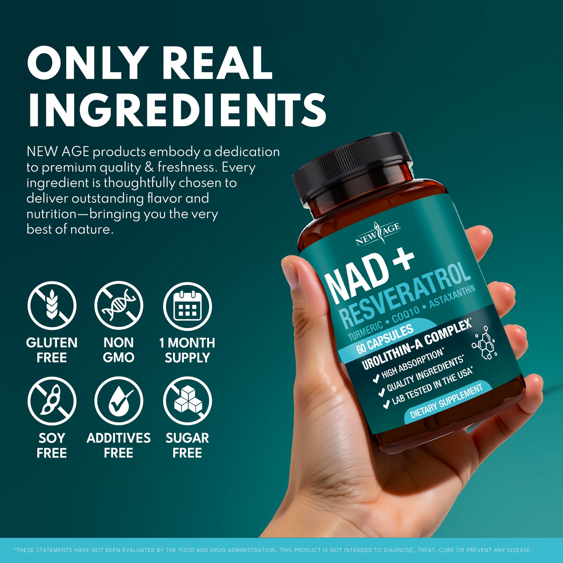 NEW AGE NAD+ Supplement Complex – NAD+ 300 mg with Astaxanthin, Urolithin A, Resveratrol, CoQ10 & Antioxidant Blend – Cellular Energy, Support or Women & Men – Vegan, Non-GMO- 120 Count NEW AGE buy supplements canada