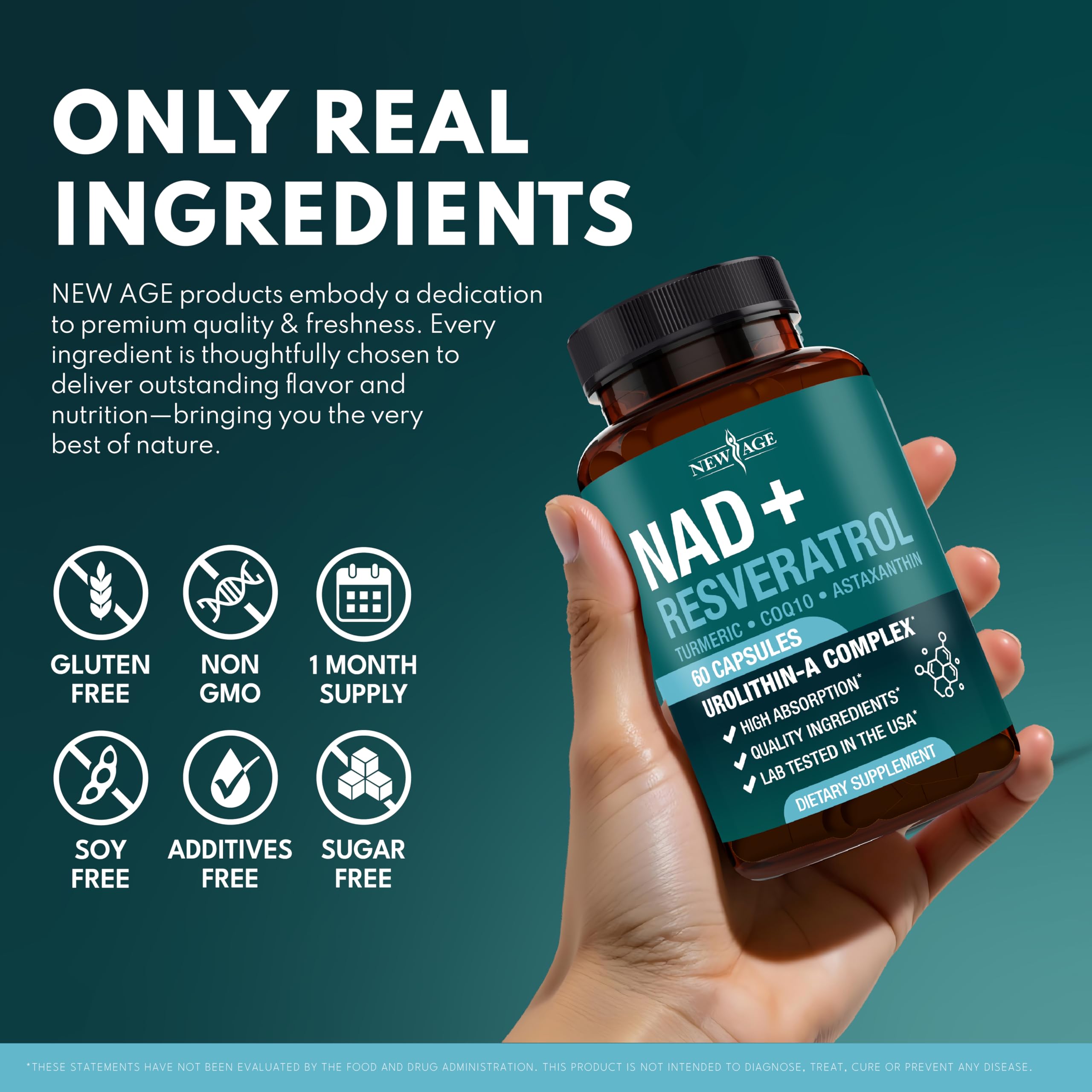 NEW AGE NAD+ Supplement Complex – NAD+ 300 mg with Astaxanthin, Urolithin A, Resveratrol, CoQ10 & Antioxidant Blend – Cellular Energy, Support or Women & Men – Vegan, Non-GMO- 120 Count NEW AGE buy supplements canada