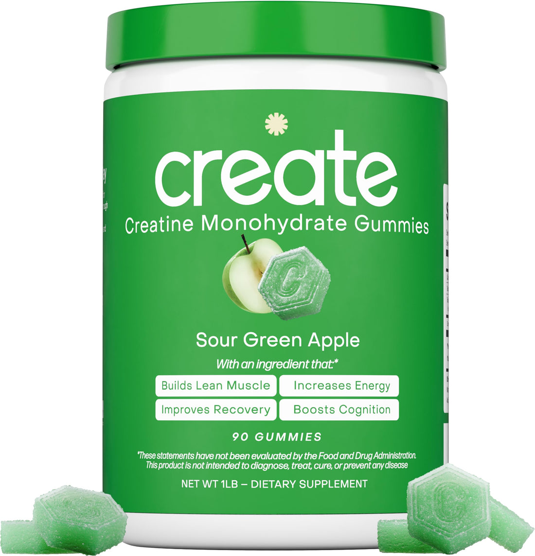 Create Creatine Monohydrate Gummies for Men & Women, Boost Focus, Strength, and Endurance, Anti-Melting Formula, Vegan, Gluten-Free, Non-GMO, 1.5g of Creatine per Gummy (Sour Green Apple) Create buy supplements canada