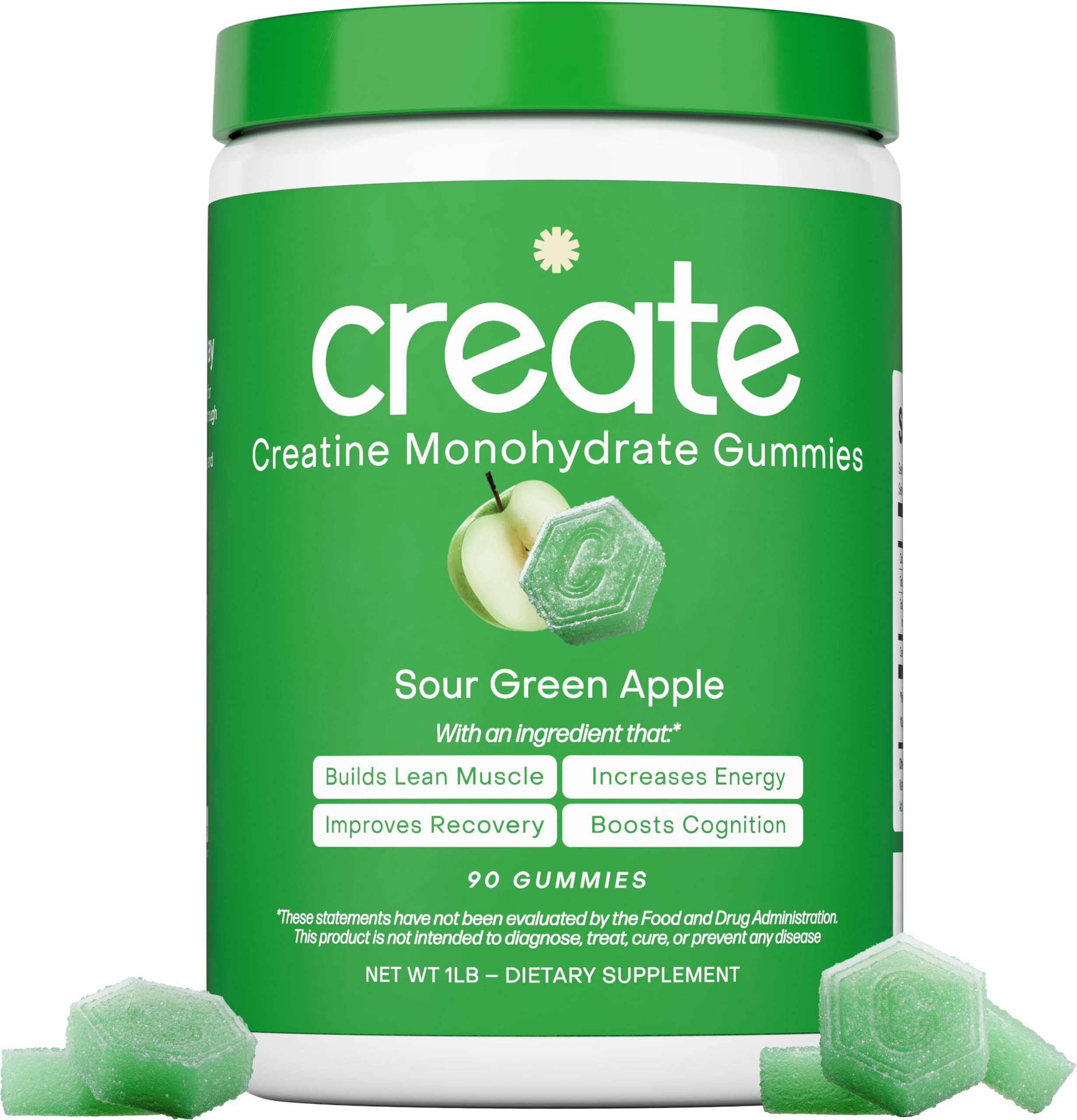 Create Creatine Monohydrate Gummies for Men & Women, Boost Focus, Strength, and Endurance, Anti-Melting Formula, Vegan, Gluten-Free, Non-GMO, 1.5g of Creatine per Gummy (Sour Green Apple) Create buy supplements canada