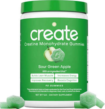Create Creatine Monohydrate Gummies for Men & Women, Boost Focus, Strength, and Endurance, Anti-Melting Formula, Vegan, Gluten-Free, Non-GMO, 1.5g of Creatine per Gummy (Sour Green Apple) Create buy supplements canada
