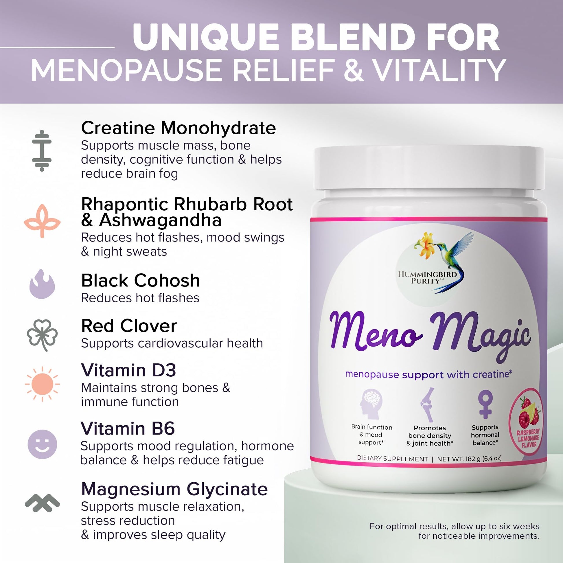 Meno Magic Menopause Support Drink – Raspberry Lemonade with Creatine, Herbs & Vitamins | 30 Servings Hummingbird Purity buy supplements canada