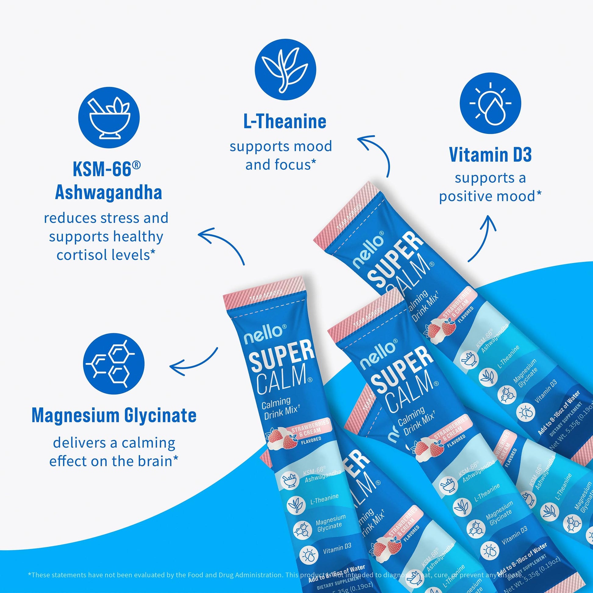Nello Supercalm Powdered Drink Mix, Cortisol Reducer*, Sleep Aid Supplement, L Theanine, Ksm-66 Ashwagandha, Magnesium Glycinate, Vitamin D 3, No Sugar Nello buy supplements canada