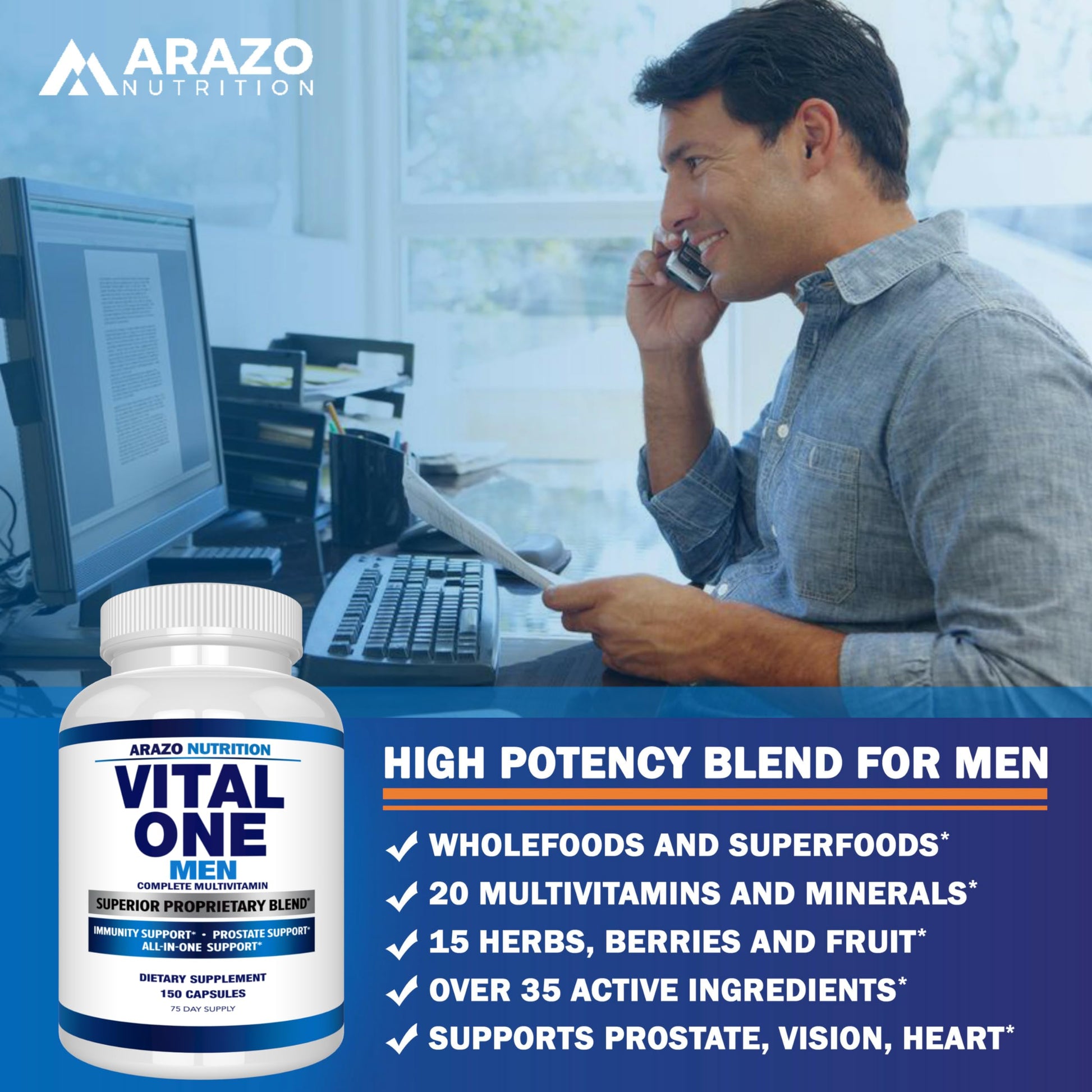Arazo Nutrition Vital One Multivitamin for Men – Daily Wholefood Supplement - 150 Vegan Arazo Nutrition buy supplements canada