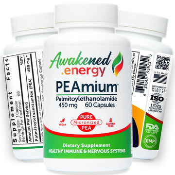 Palmitoylethanolamide 450mg Comfort Mobility Nerves Cognitive & Immune Support - Micronized High Absorption - All Natural Pea - USA Made - No Additives or Excipients – 60 Vegan Capsules Supplement Awakened.energy buy supplements canada