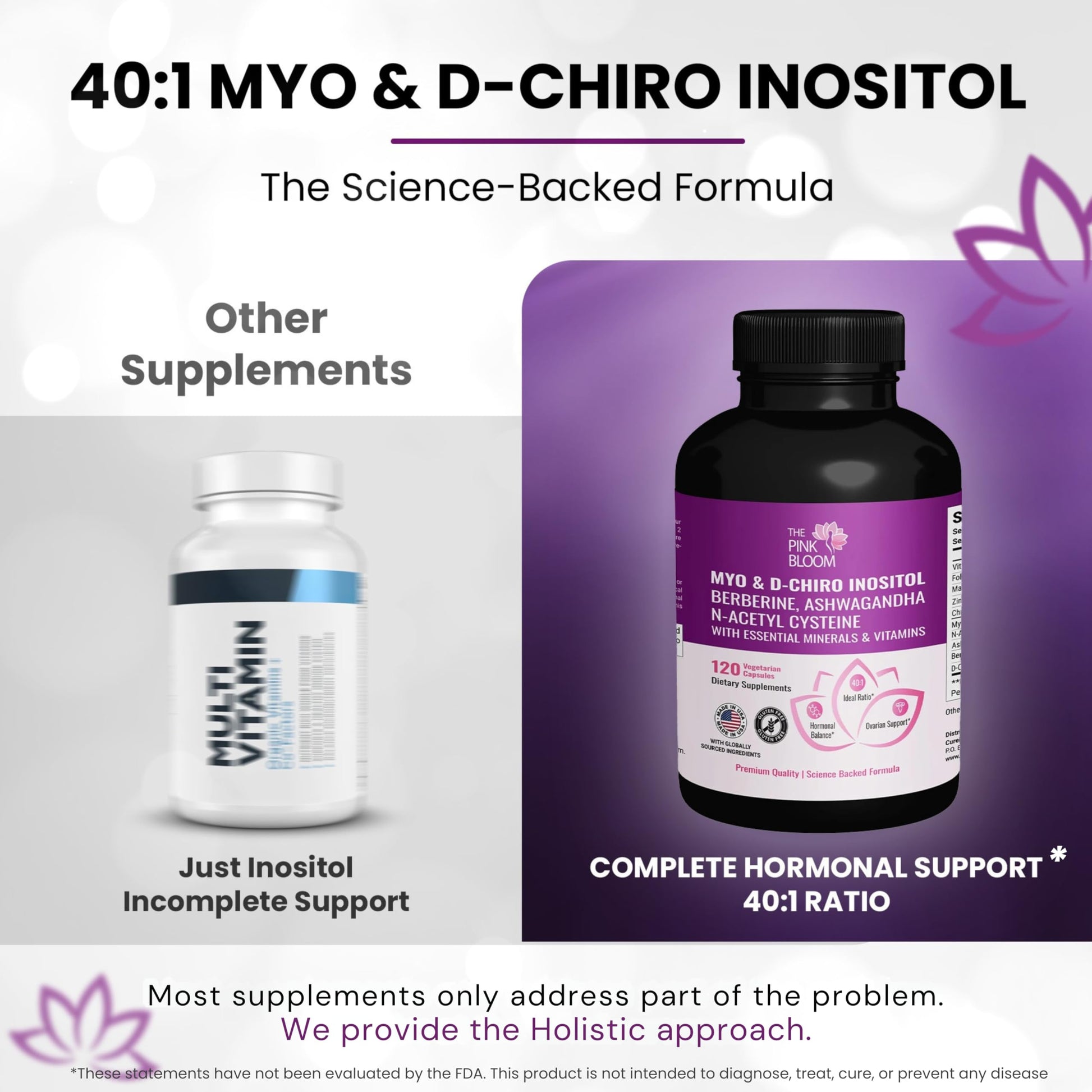 The Pink Bloom Myo & D-Chiro Inositol 40:1 Ratio – 120 Capsules | Myo Inositol Supplement for Women with Vitamin D, Ashwagandha, Folate & Zinc | Supplement for Hormone Balance & Ovarian Health The Pink Bloom buy supplements canada