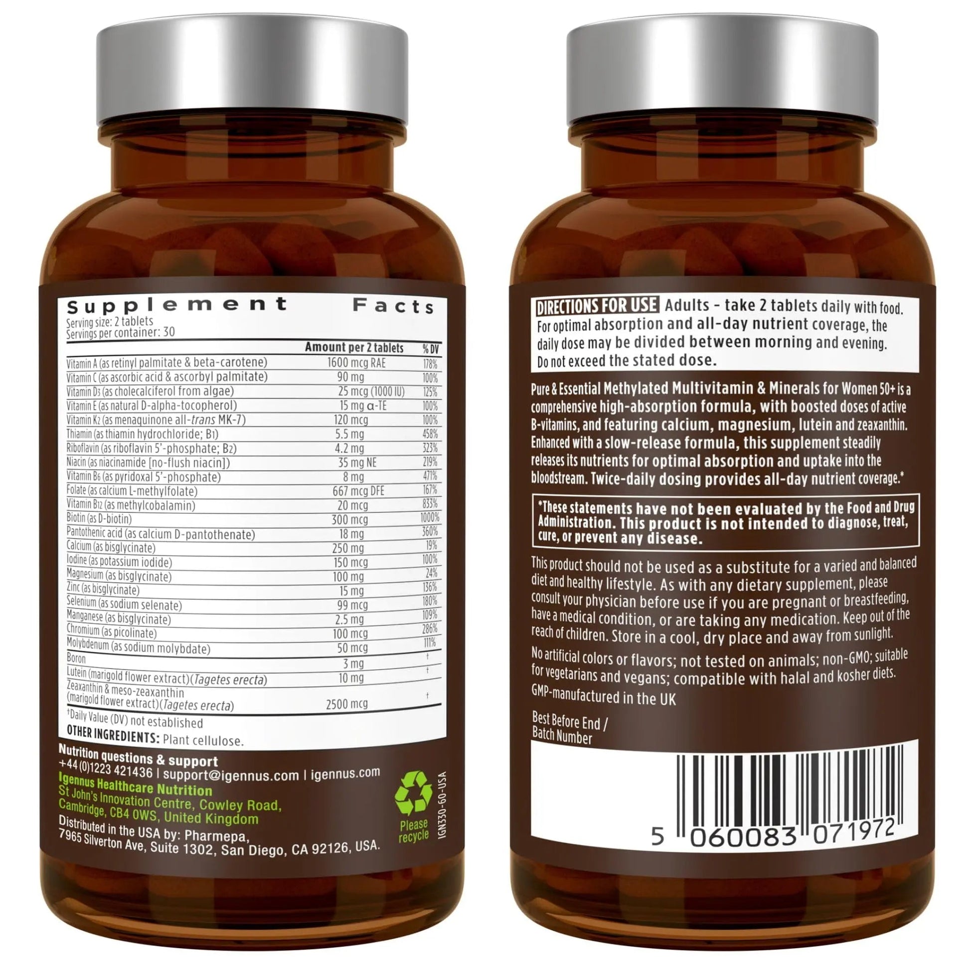 Igennus Methylated Women's 50+ Multivitamin with Calcium & Magnesium, Pure & Clean, All-Day Nutrient Delivery with High-Strength B-Vitamins Igennus Healthcare Nutrition buy supplements canada
