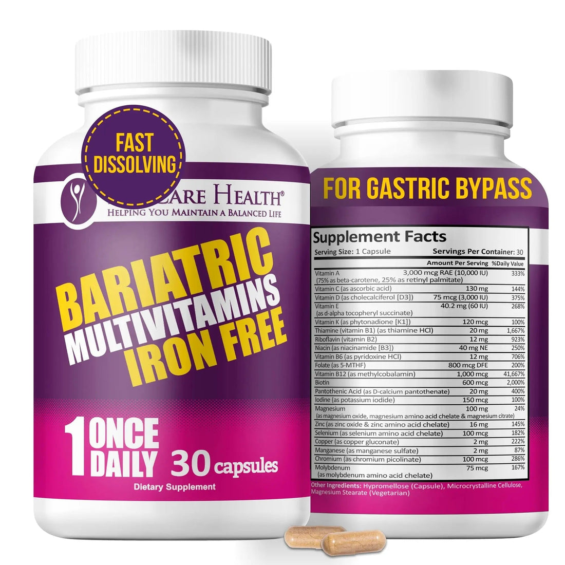 Procare Health Bariatric Multivitamin with Iron Free (30 Fast Dissolving Veggie Capsule) - Bariatric Vitamins for Gastric Sleeve & Gastric Bypass ProCare Health buy supplements canada