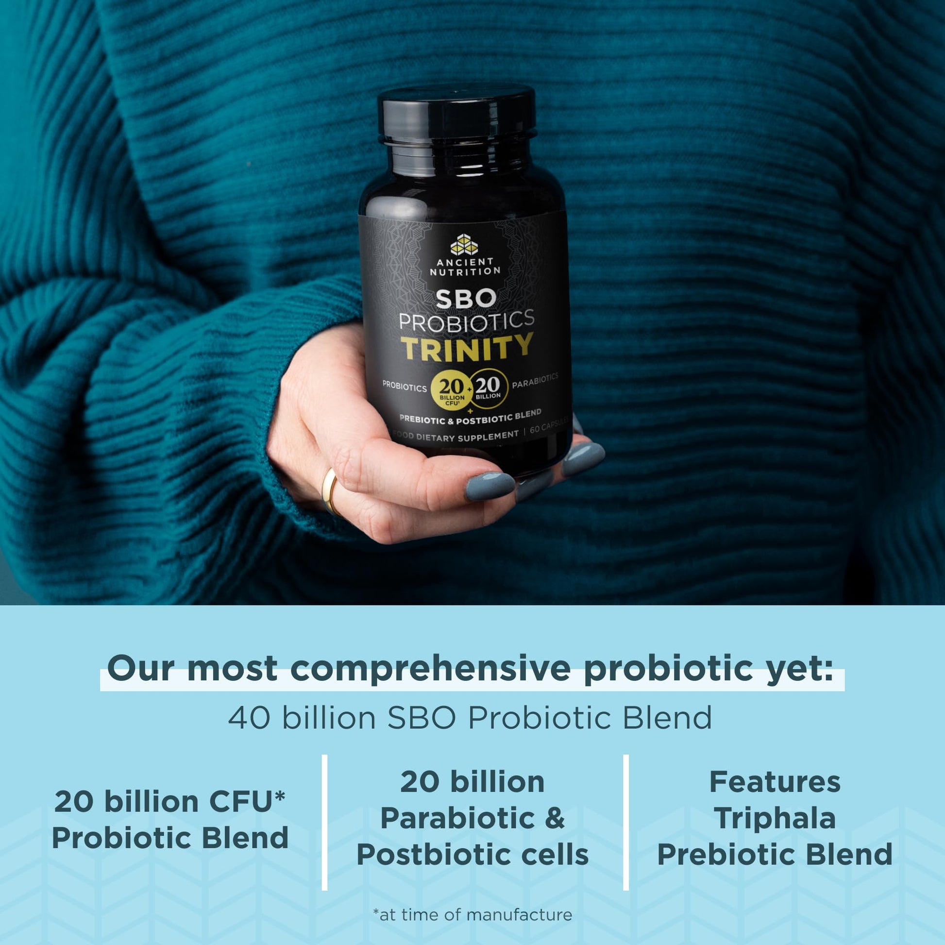 Ancient Nutrition SBO Probiotic Trinity Daily Care, Probiotics for Digestive Health, 40 Billion Blend of Prebiotics, Probiotics, Postbiotics, and Parabiotics Reduces Occasional Bloating, 60 Count Ancient Nutrition buy supplements canada