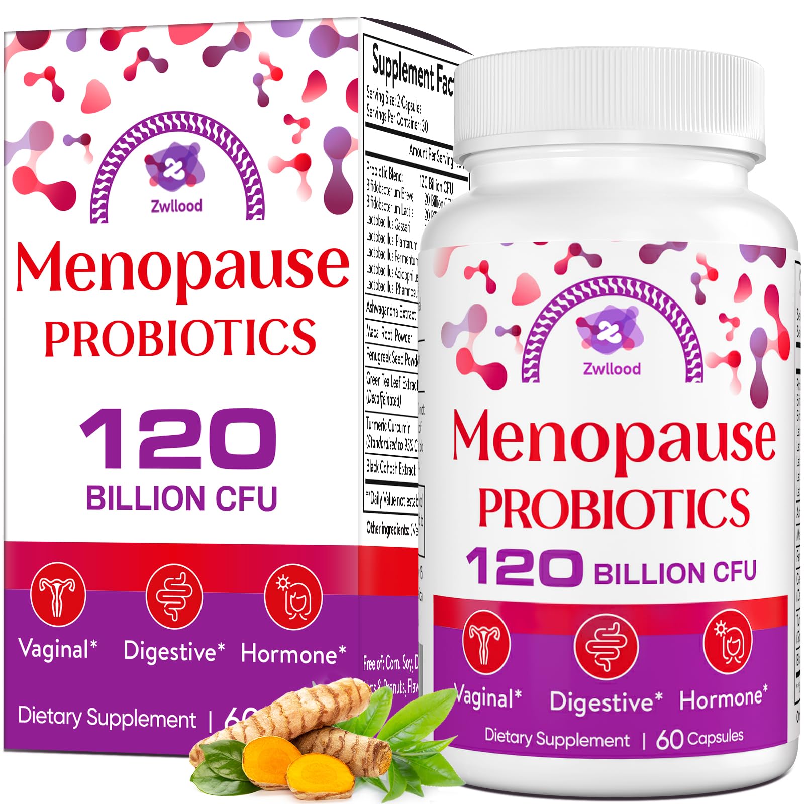 Menopause Supplements for Women, 120 Billion CFU Menopause Probiotics for Women, All-Natural Probiotic for Hot Flashes Menopause, Night Sweats, Mood Swings, Gut and Hormone - 60 Herbal Capsules Zwllood buy supplements canada
